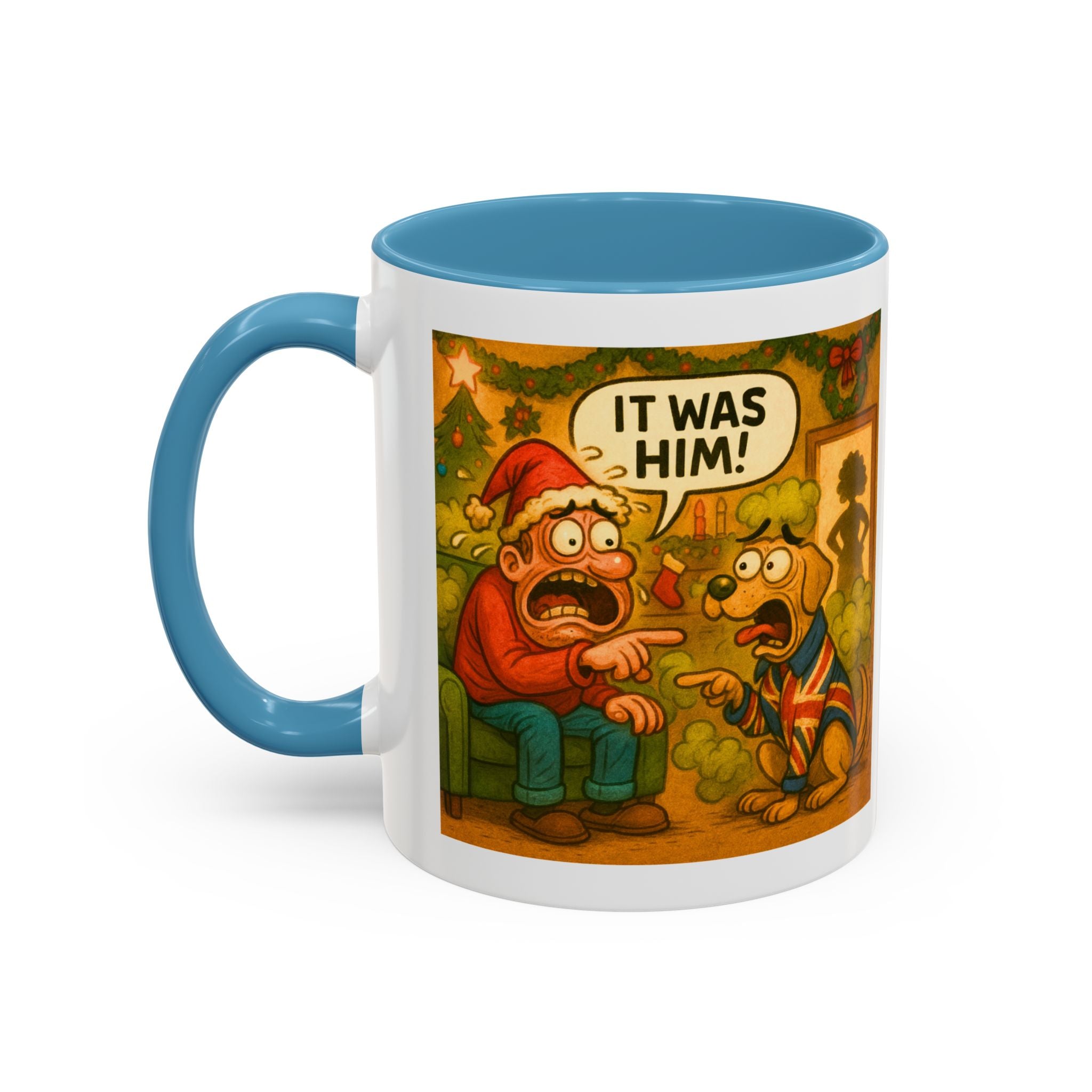 Christmas Mug with Dog - It Was Him Funny UK Gift | Relatable Farting Dad and Dog Cup