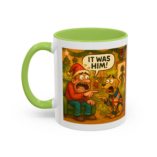 Christmas Mug with Dog - It Was Him Funny UK Gift | Relatable Farting Dad and Dog Cup