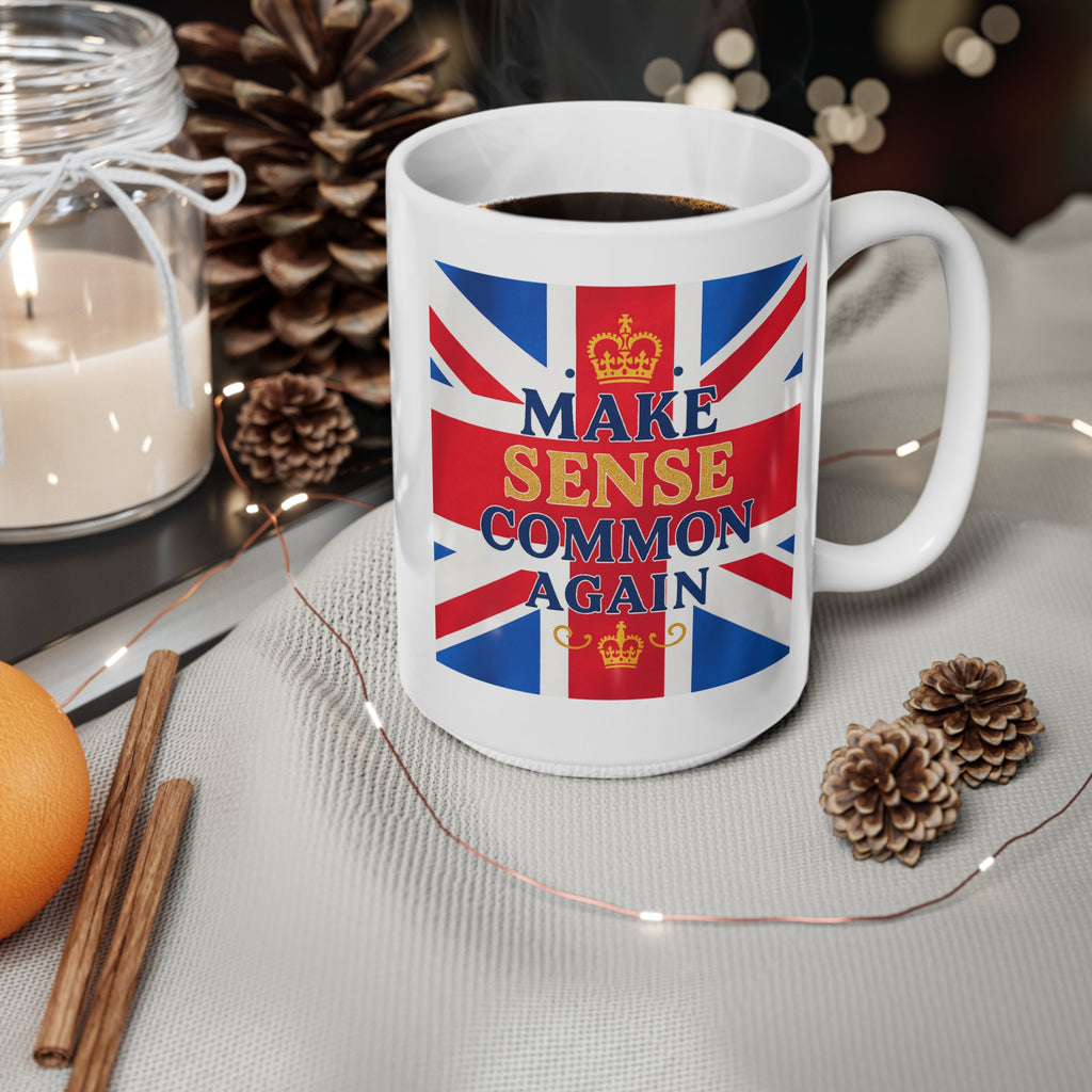 Union Jack Mug | "Make Sense Common Again" | Funny British Political Parody | Patriotic UK Free Speech Cup | Satirical Tea Gift