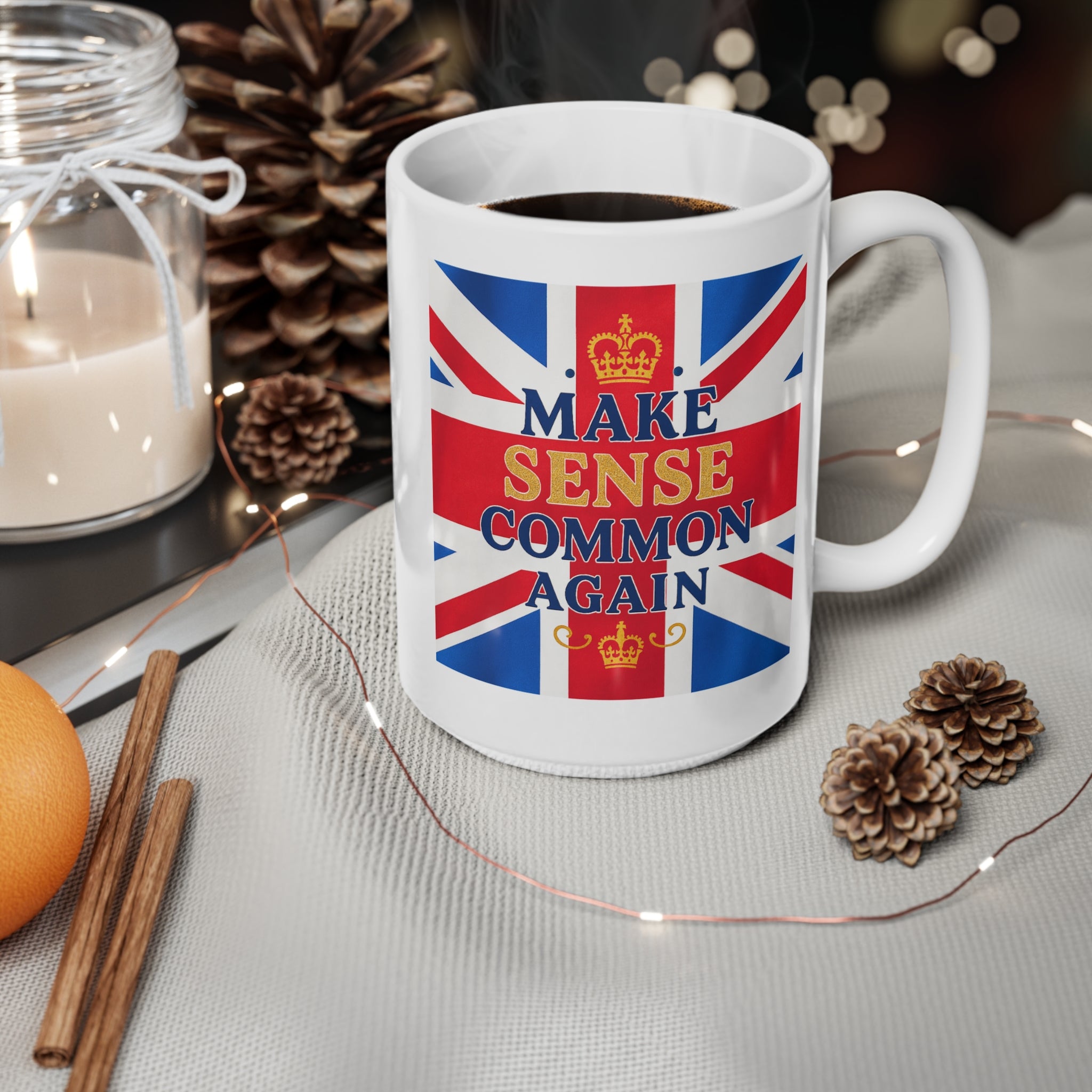Union Jack Mug | "Make Sense Common Again" | Funny British Political Parody | Patriotic UK Free Speech Cup | Satirical Tea Gift