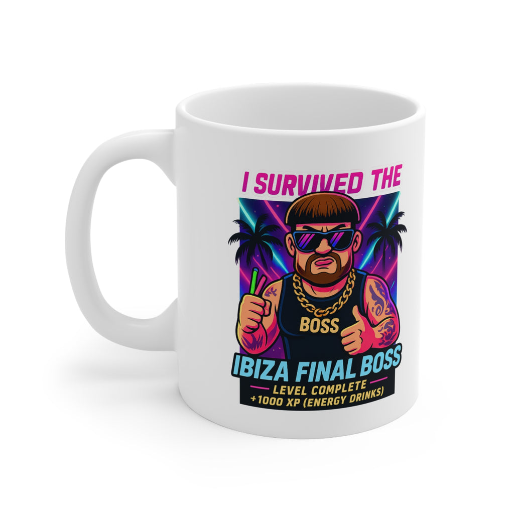 I Survived The Ibiza Final Boss Coffee Mug | Funny UK Summer Meme Cup | British Pop Culture Gift | Rave Party Tea Cup | Festival Drinkware