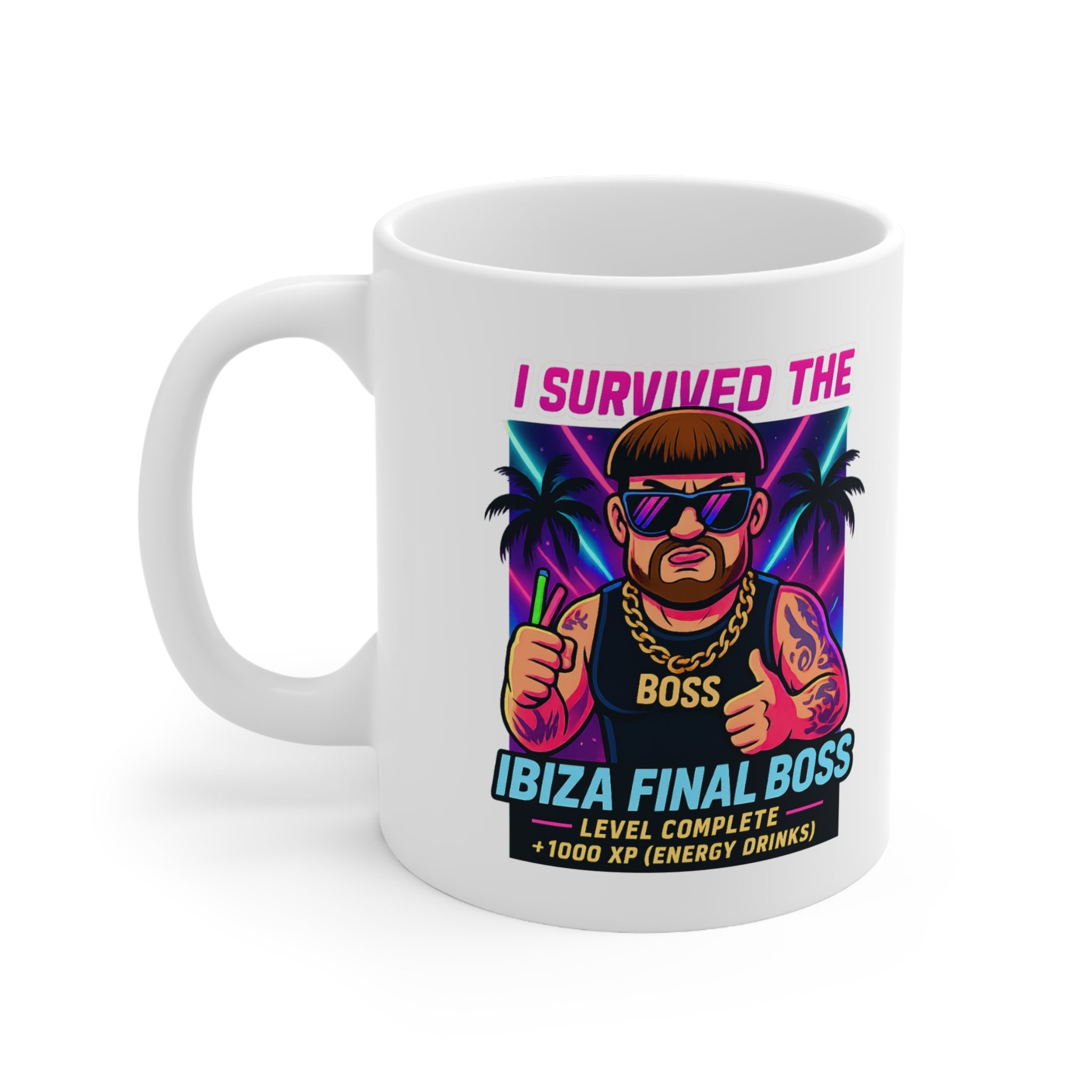 I Survived The Ibiza Final Boss Coffee Mug | Funny UK Summer Meme Cup | British Pop Culture Gift | Rave Party Tea Cup | Festival Drinkware