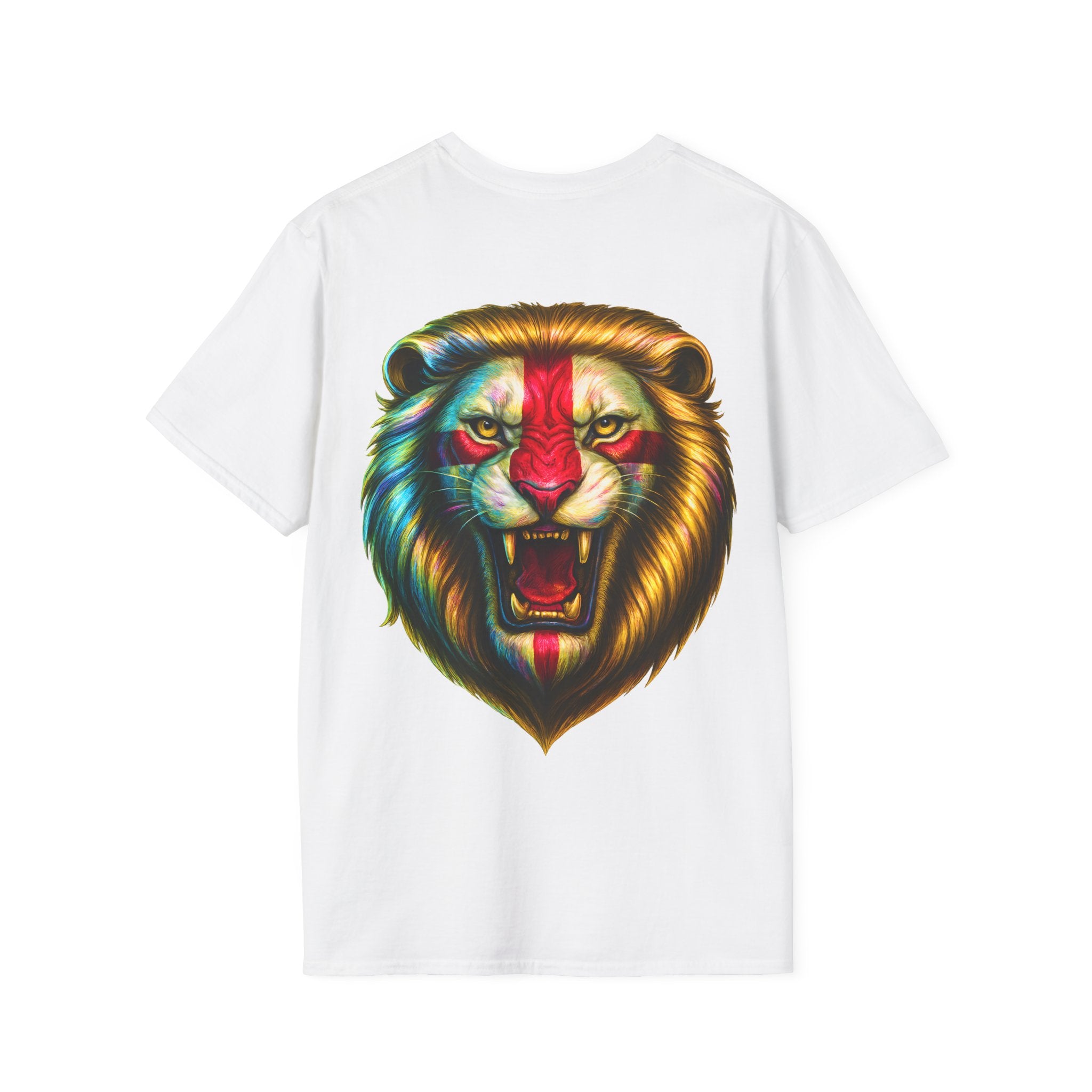 MEGA England T-Shirt | Iridescent Glossy Georges Cross Lion Tee | English Patriotic Shirt | Funny St George's Day England Top