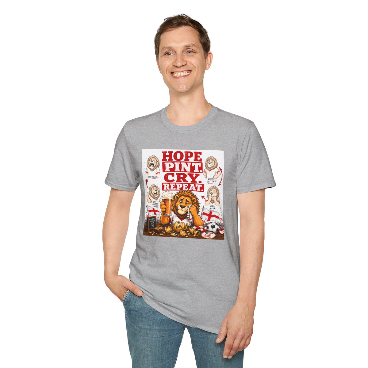 Hope Pint Cry Repeat T-Shirt | Three Lions England Football Tee