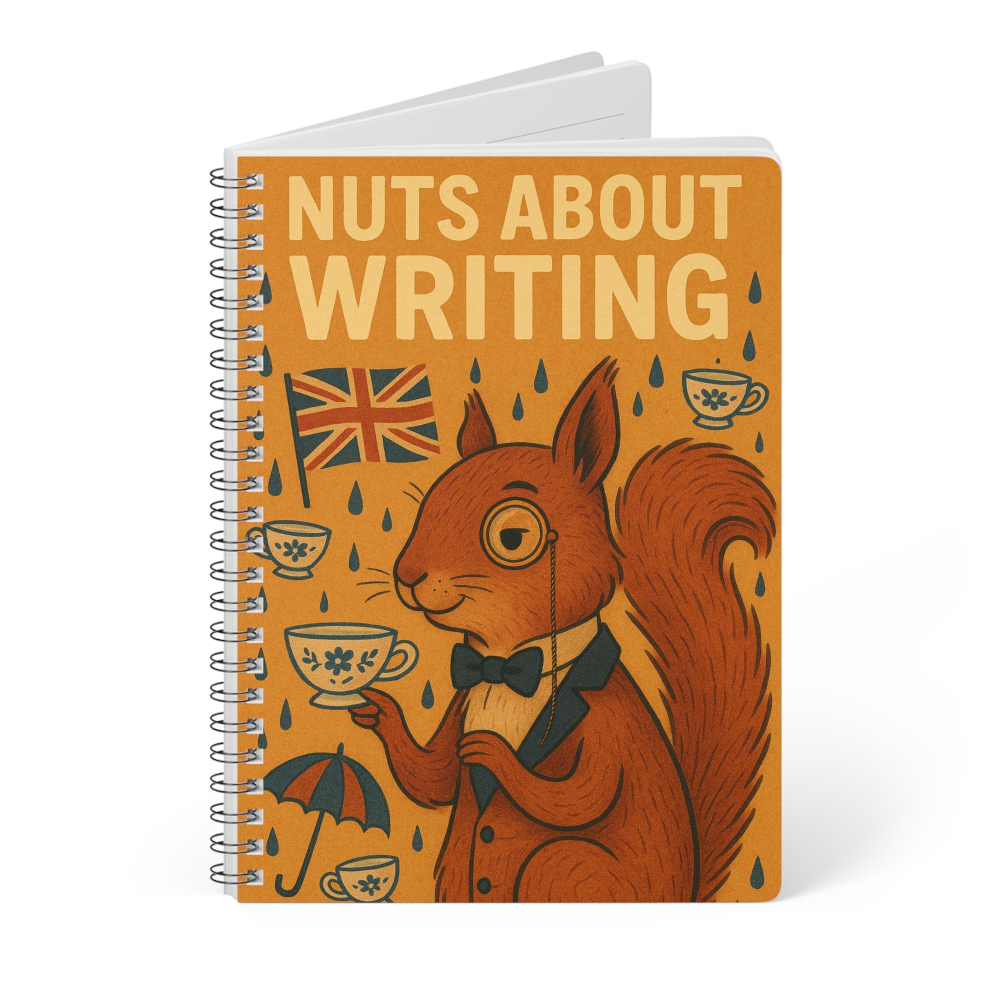 Nuts About Writing Squirrel Journal | Funny Posh Squirrel with Monocle | A5 Student Uni Notebook | Whimsical British Digital Art Style Diary