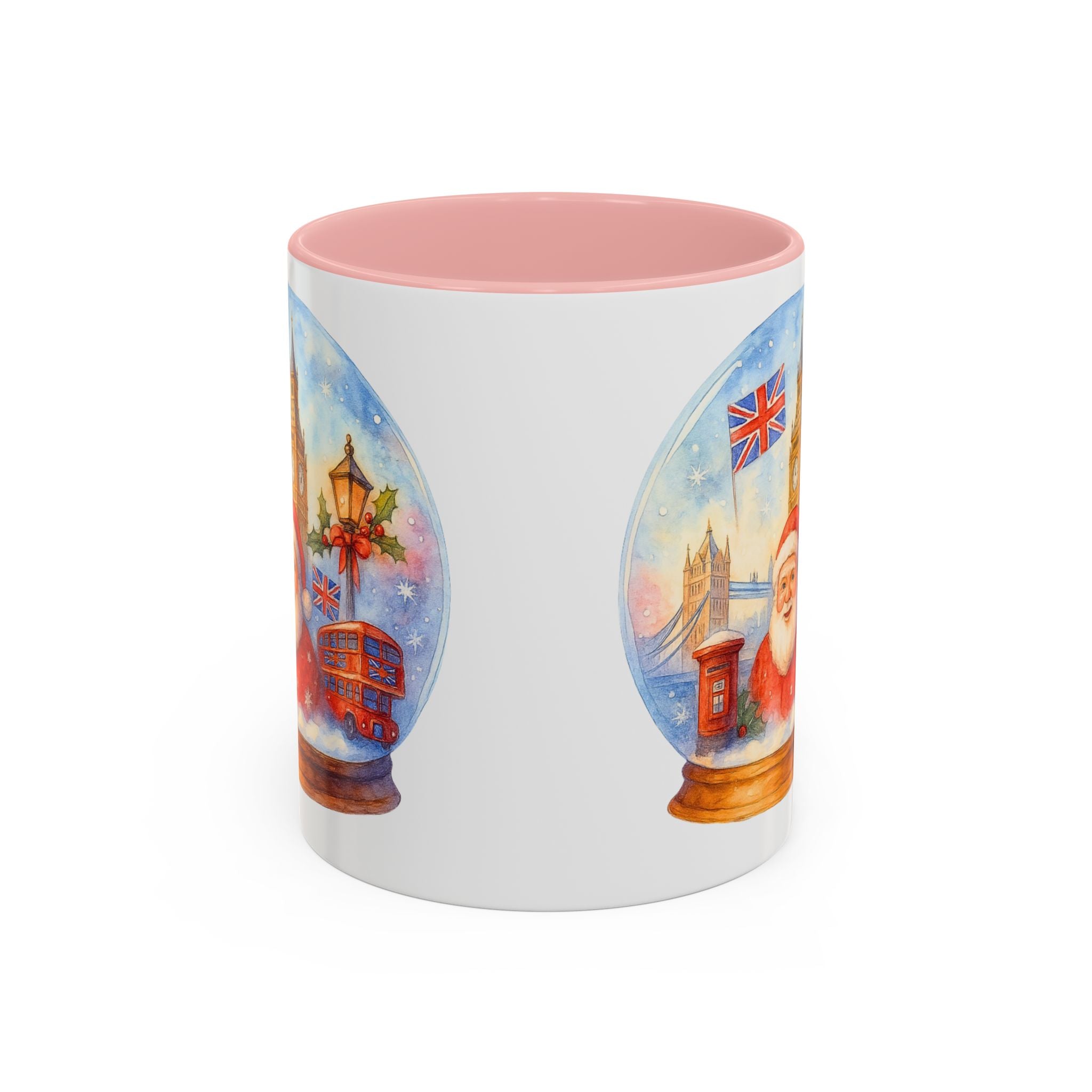 London Santa Snowglobe Mug | UK Christmas Souvenir Cup | Big Ben London Bus Festive Mug | British Holiday Gift