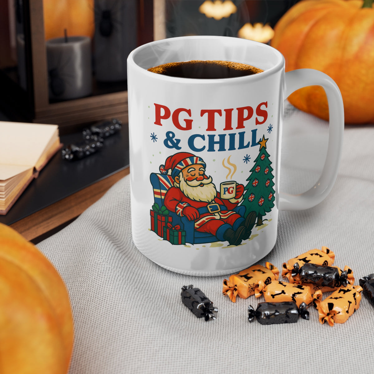 PG Tips and Chill Christmas mug with Santa in a Union Jack armchair, photo 9