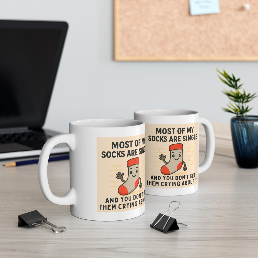 Most of My Socks Are Single 11oz Mug | Funny Father's Day Gift | Cute Coffee Cup | Gift for Him or Single Friends and Relatives!