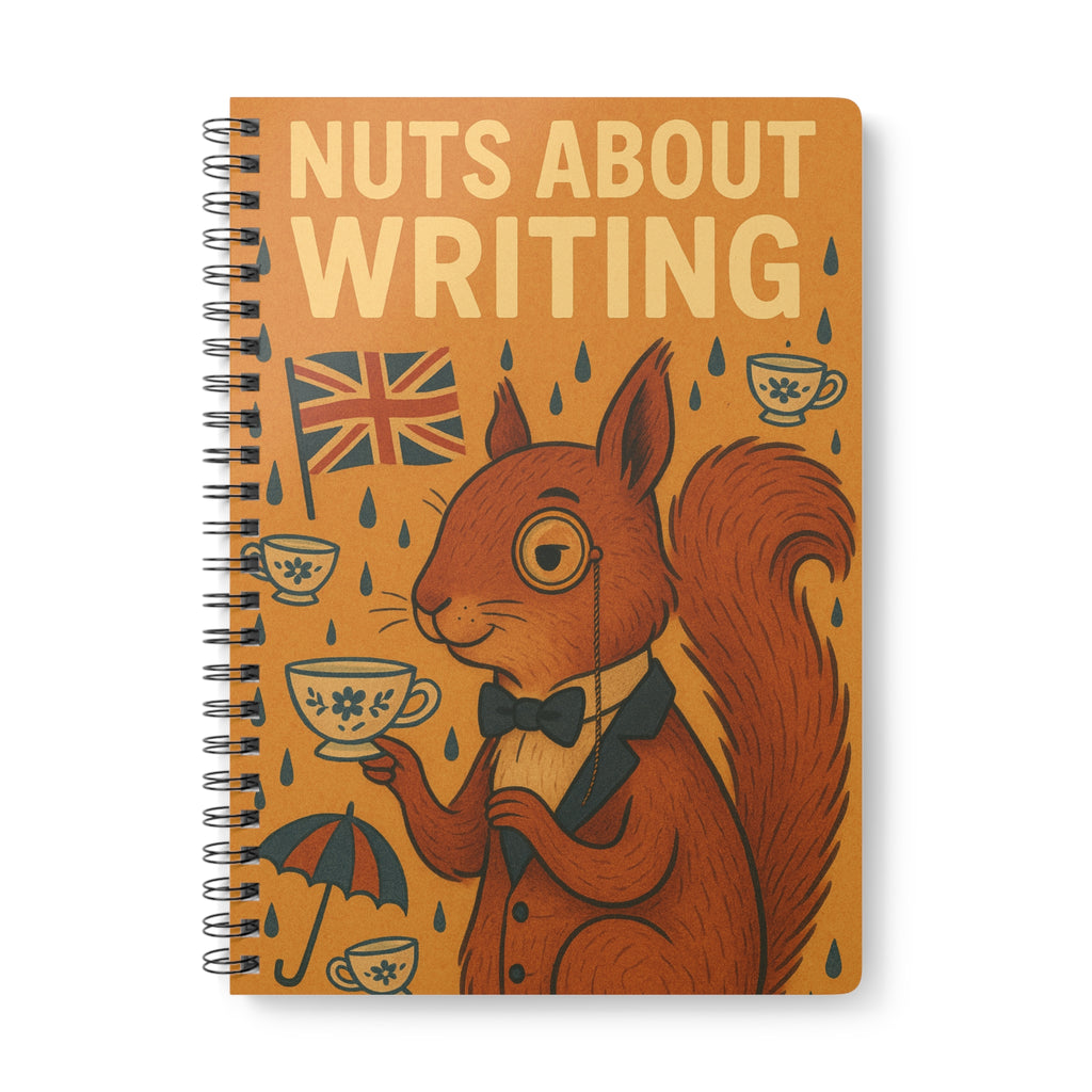 Nuts About Writing Squirrel Journal | Funny Posh Squirrel with Monocle | A5 Student Uni Notebook | Whimsical British Digital Art Style Diary