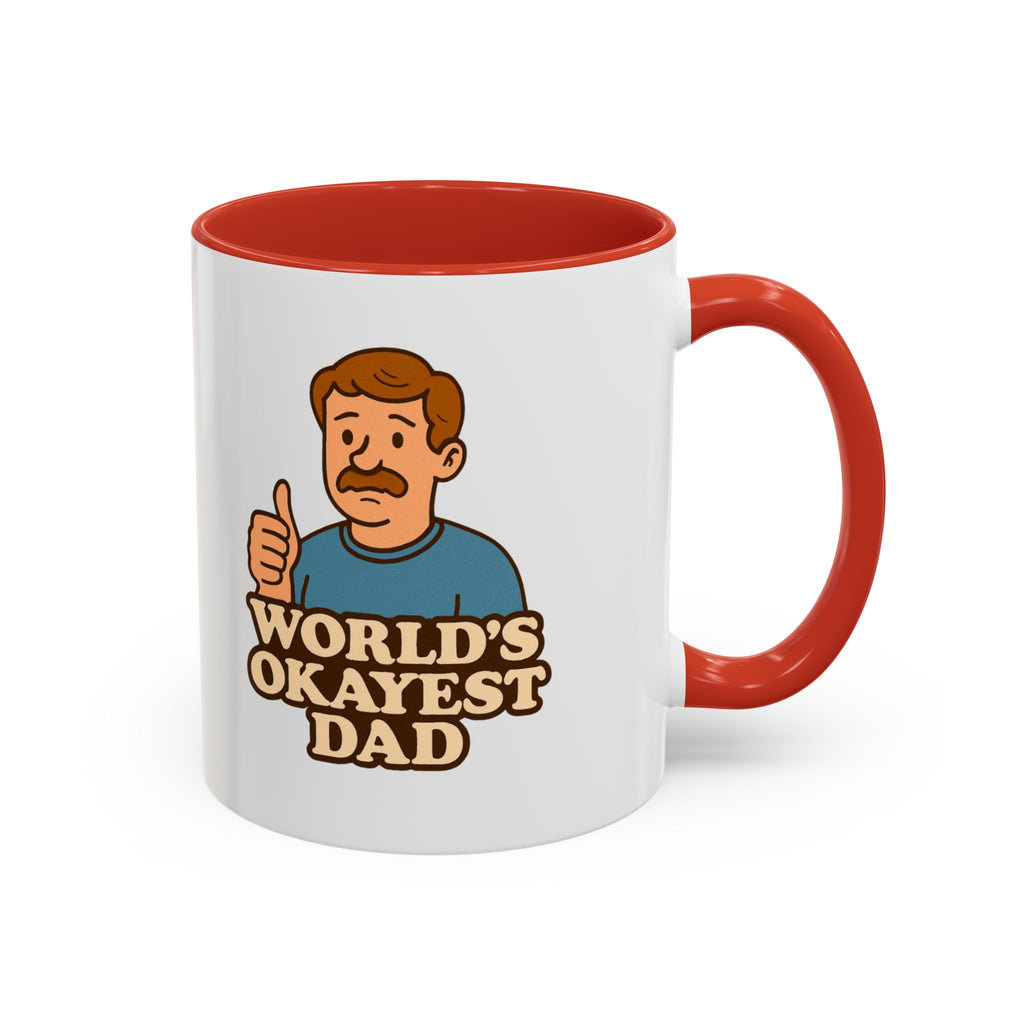 Worlds Okayest Dad Mug - Funny Fathers Day Gift |  11oz Sarcastic Coffee Cup | Thumbs Up Dad