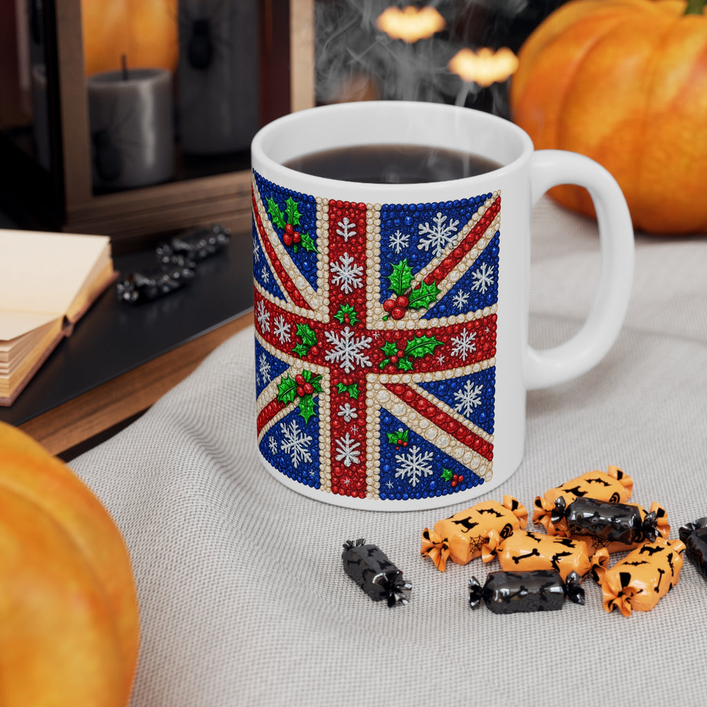 Rhinestone Union Jack Christmas Mug | Snowflake UK Flag Cup