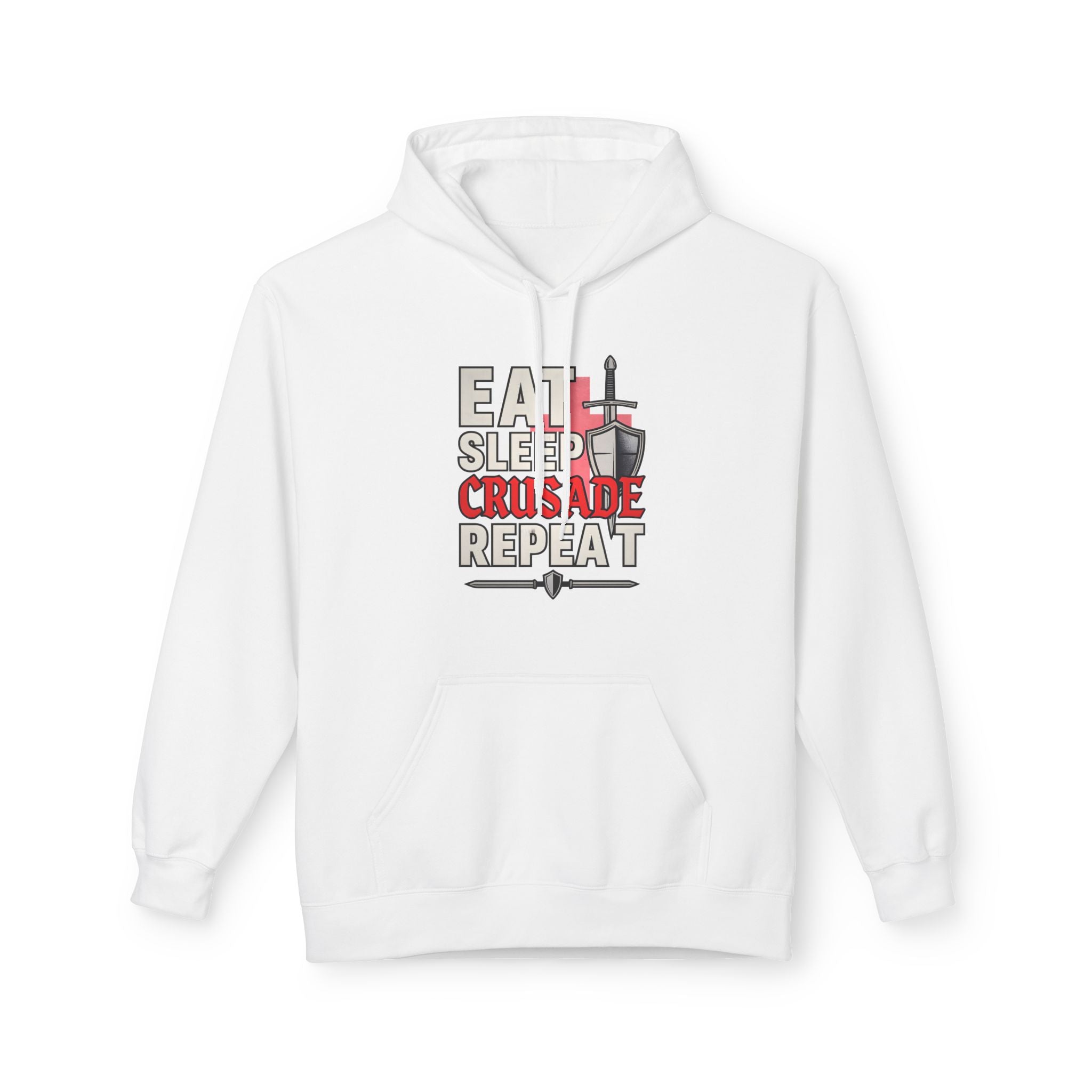 Eat Sleep Crusade Repeat Hoodie | English Patriot Medieval Shield & Sword Design | UK National Pride Jumper