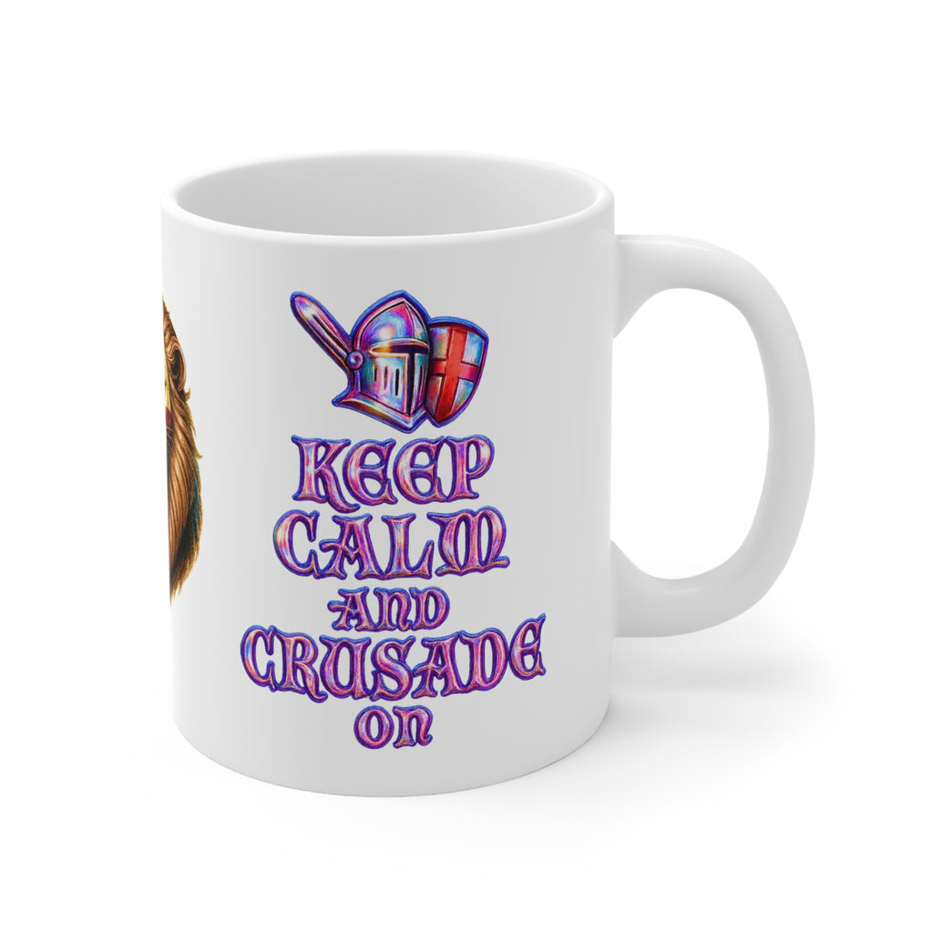 Keep Calm & Crusade On! Roaring English Lion Mug | St. George's Cross 11oz and 15oz Tea Cup | Medieval Patriot England Coffee Gift