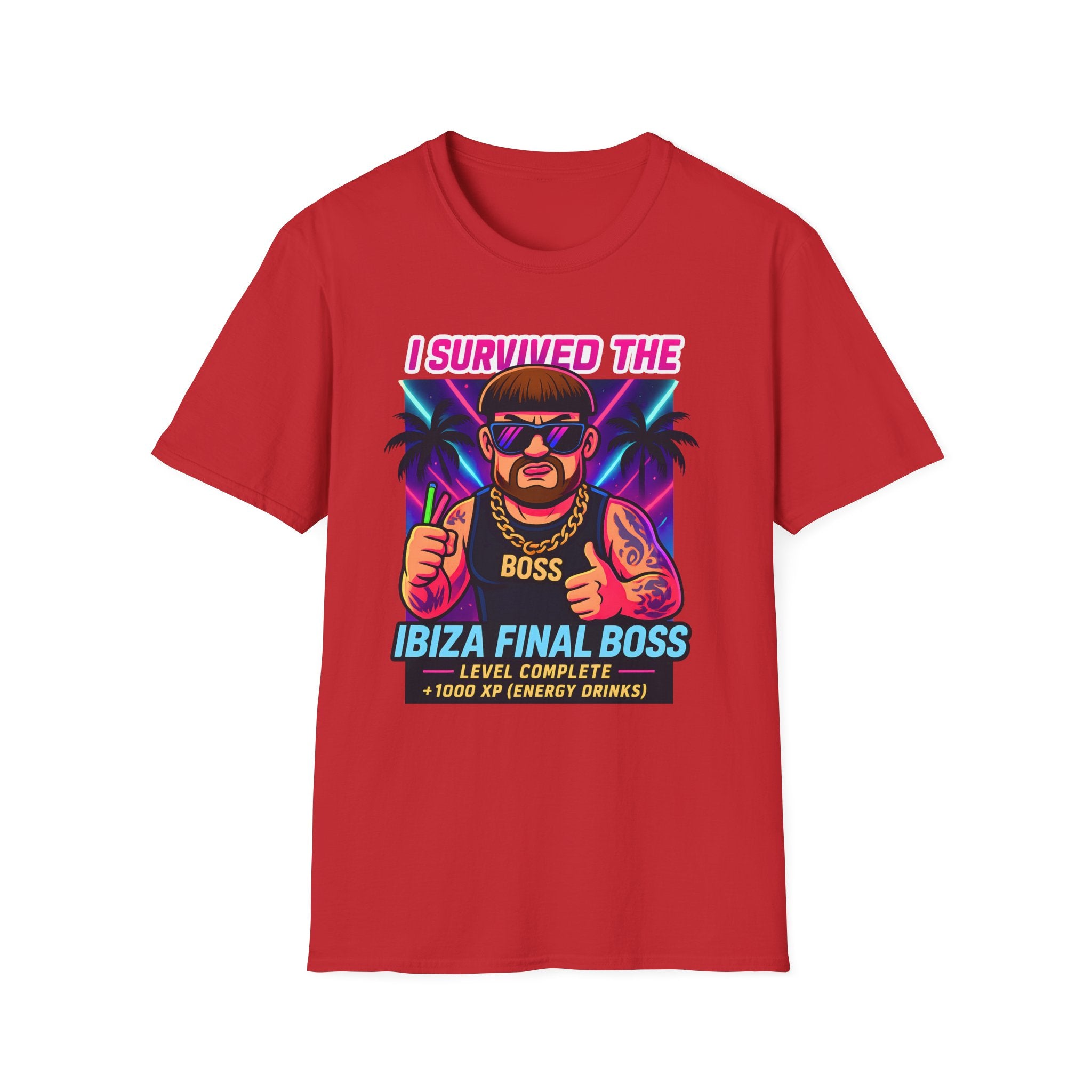 I Survived the Ibiza Final Boss T-Shirt | Funny UK Summer Meme Tee | British Pop Culture Rave Shirt | Festival Uni Gift Retro Party Tee