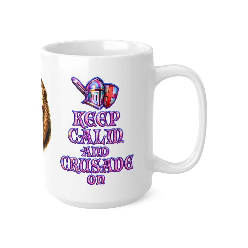 Keep Calm & Crusade On! Roaring English Lion Mug | St. George's Cross 11oz and 15oz Tea Cup | Medieval Patriot England Coffee Gift