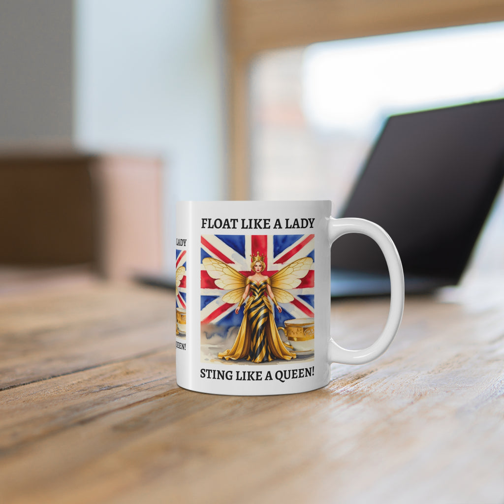 Float Like a Lady, Sting Like a Queen Mug | Union Jack Fairy Goddess Coffee Cup | International Women's Day