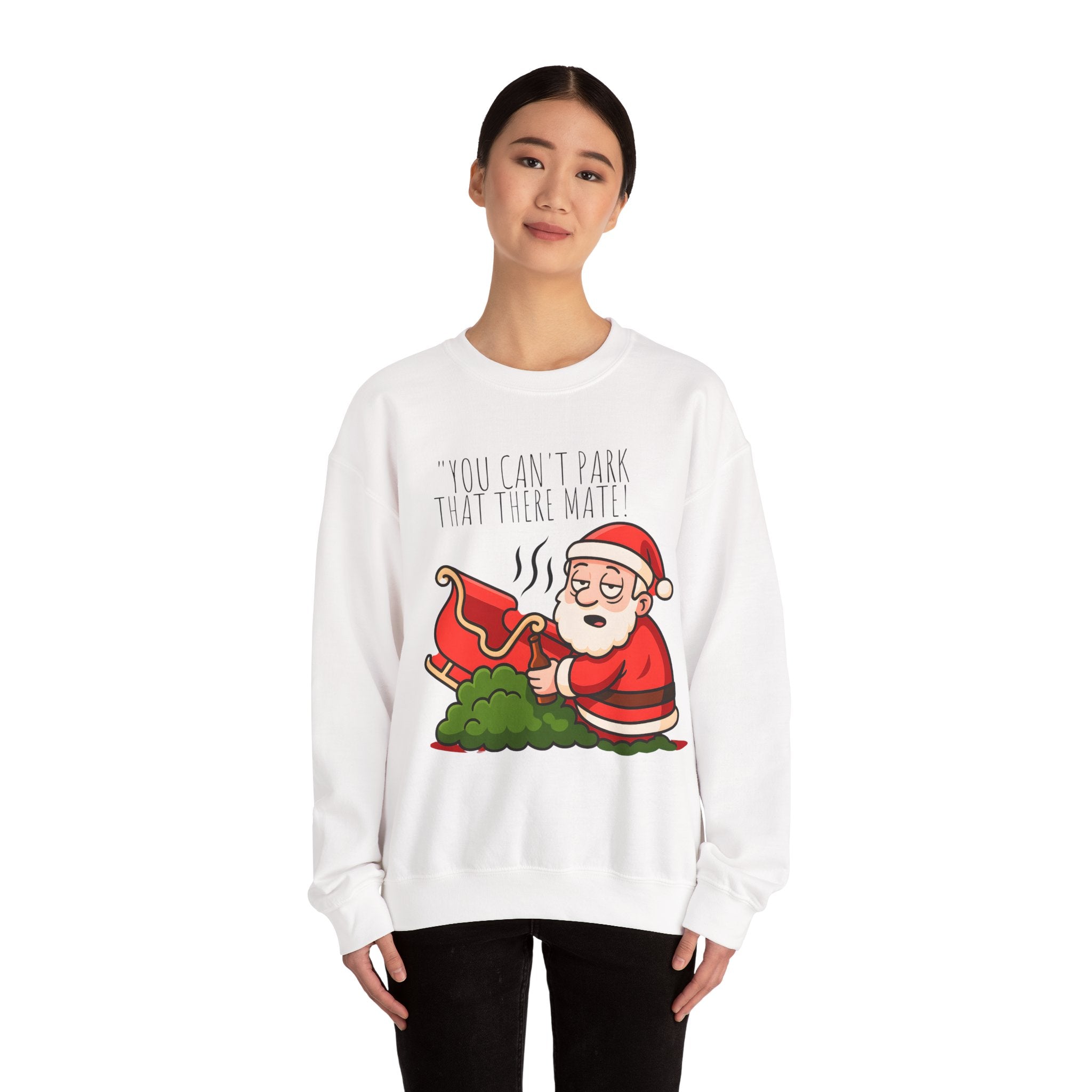 You Can't Park That There Mate! Funny British Christmas Jumper | Drunk Santa Sweatshirt | Cheeky UK Xmas Gift | Cozy Unisex Sweater