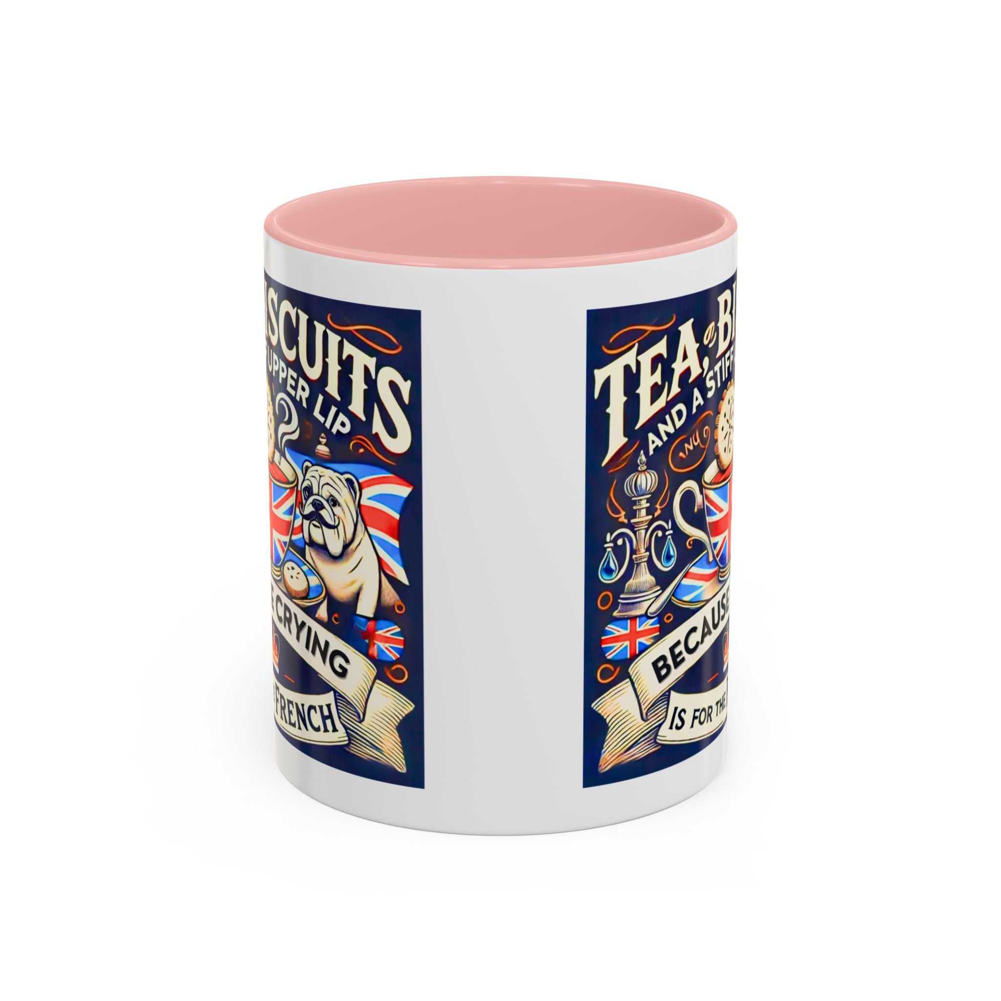 Crying Is for the French Mug | Funny British Humor Cup | Tea and Biscuits UK Banter Gift | 11oz Tea & Coffee Mug | Patriotic Dog Mug