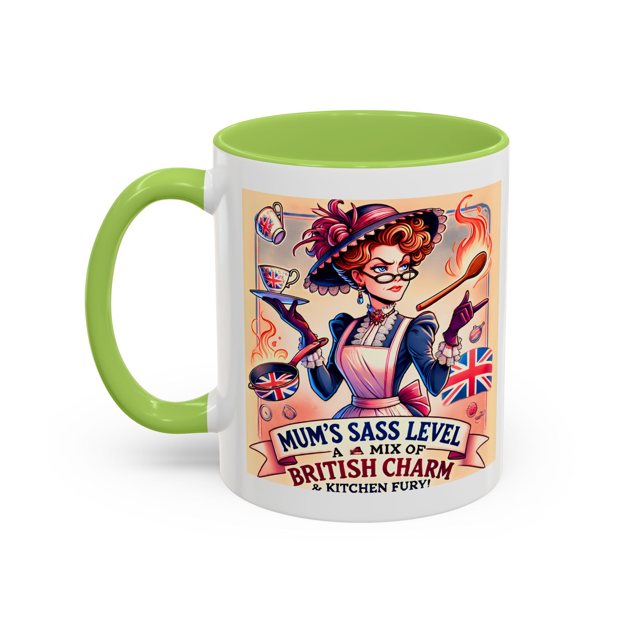 Mum's Sass Level Mug | Funny British Mother's Day Gift | Kitchen Queen Accent Coffee Cup | 11oz Tea Lover Mug