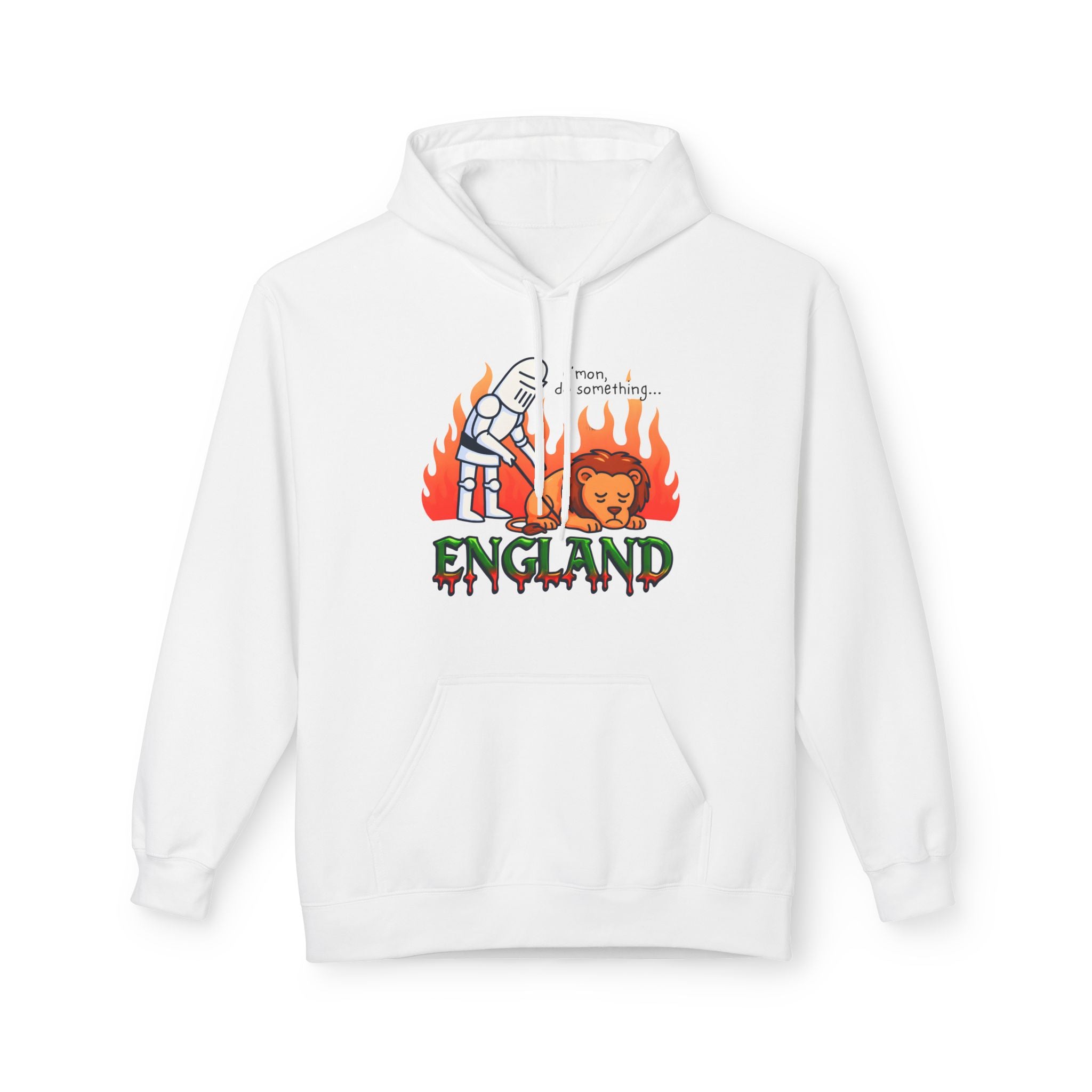 C'mon Do Something Funny England Meme Unisex Hoodie | Sad Lion & Knight Cartoon National Pride Jumper | English Pride Sweater