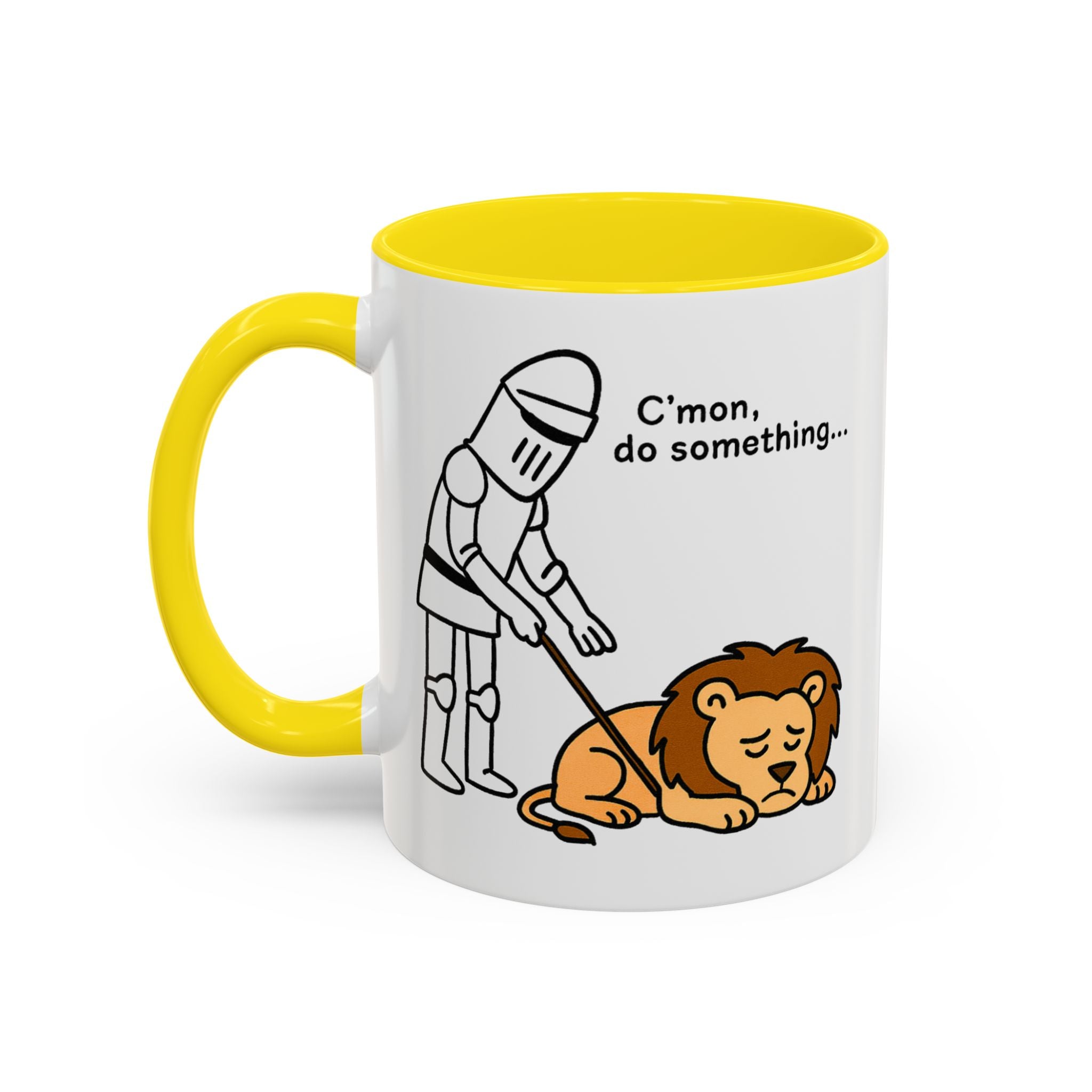 C'mon, Do Something Meme Mug | England Lion & Knight Tea Cup | 11oz Funny Medieval Parody Mug | English Patriot Mug