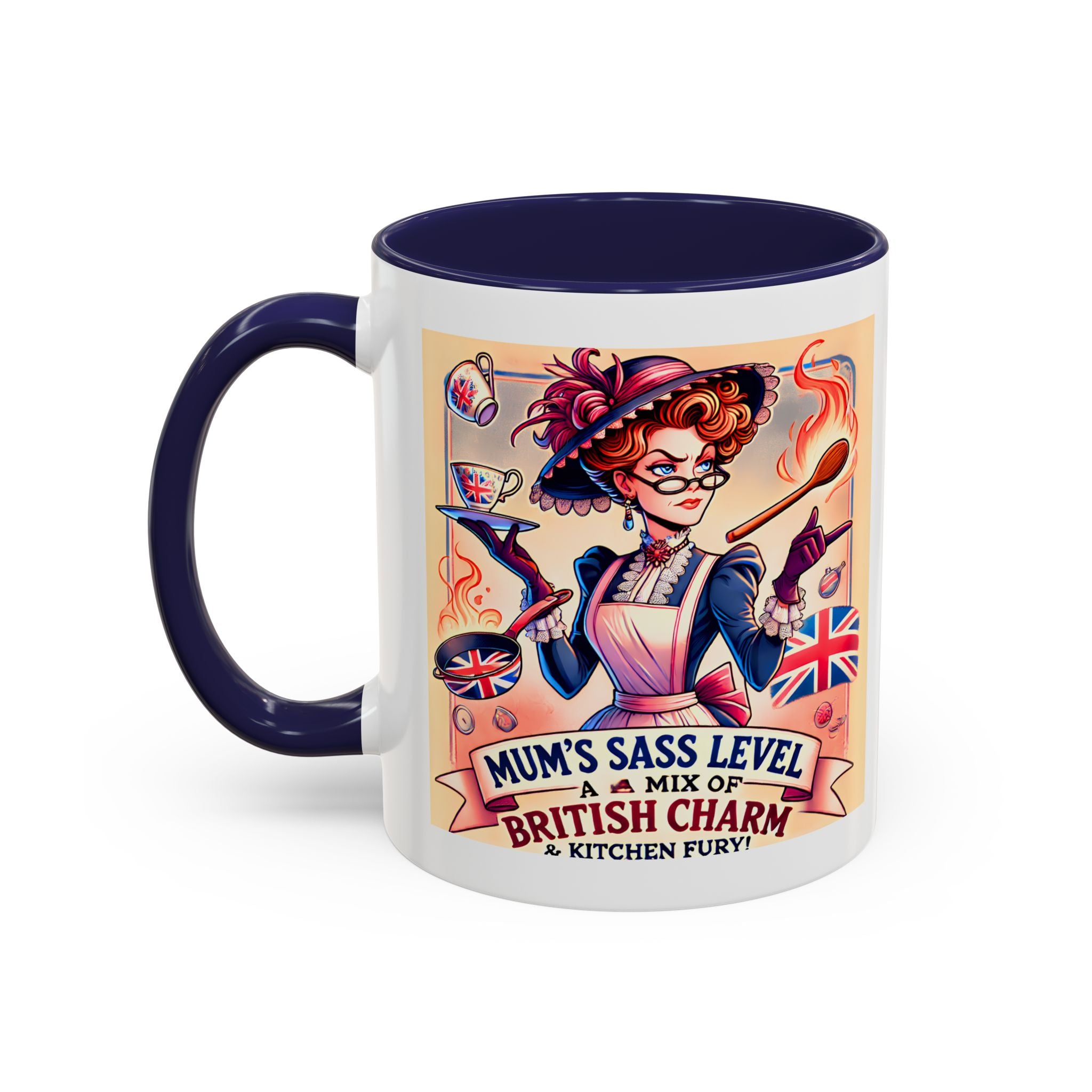 Mum's Sass Level Mug | Funny British Mother's Day Gift | Kitchen Queen Accent Coffee Cup | 11oz Tea Lover Mug
