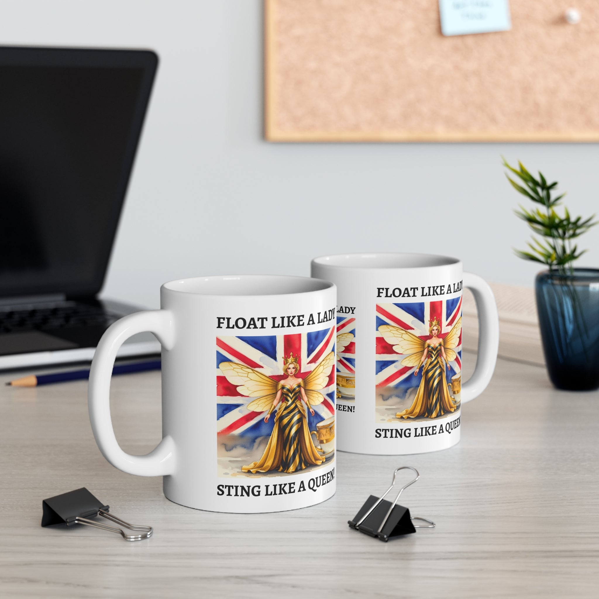 Float Like a Lady, Sting Like a Queen Mug | Union Jack Fairy Goddess Coffee Cup | International Women's Day