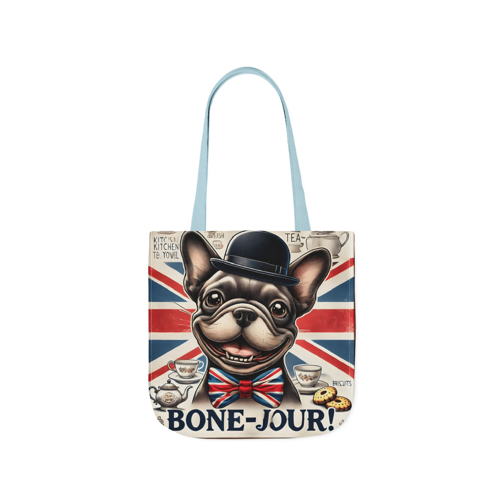 Bone-Jour Tote Bag | Union Jack Frenchie Bag | Fun Dog Mum Gift | Reusable Shopping Bag | French Bulldog Shoulder Bag, Dog Lover Gift