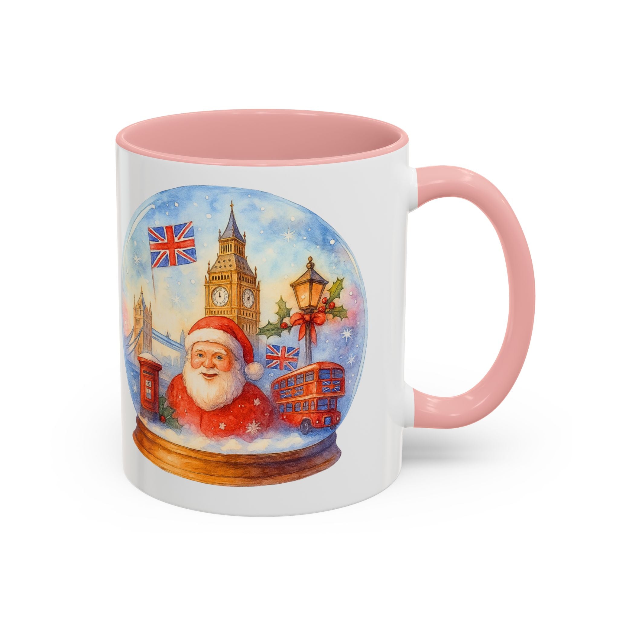 London Santa Snowglobe Mug | UK Christmas Souvenir Cup | Big Ben London Bus Festive Mug | British Holiday Gift