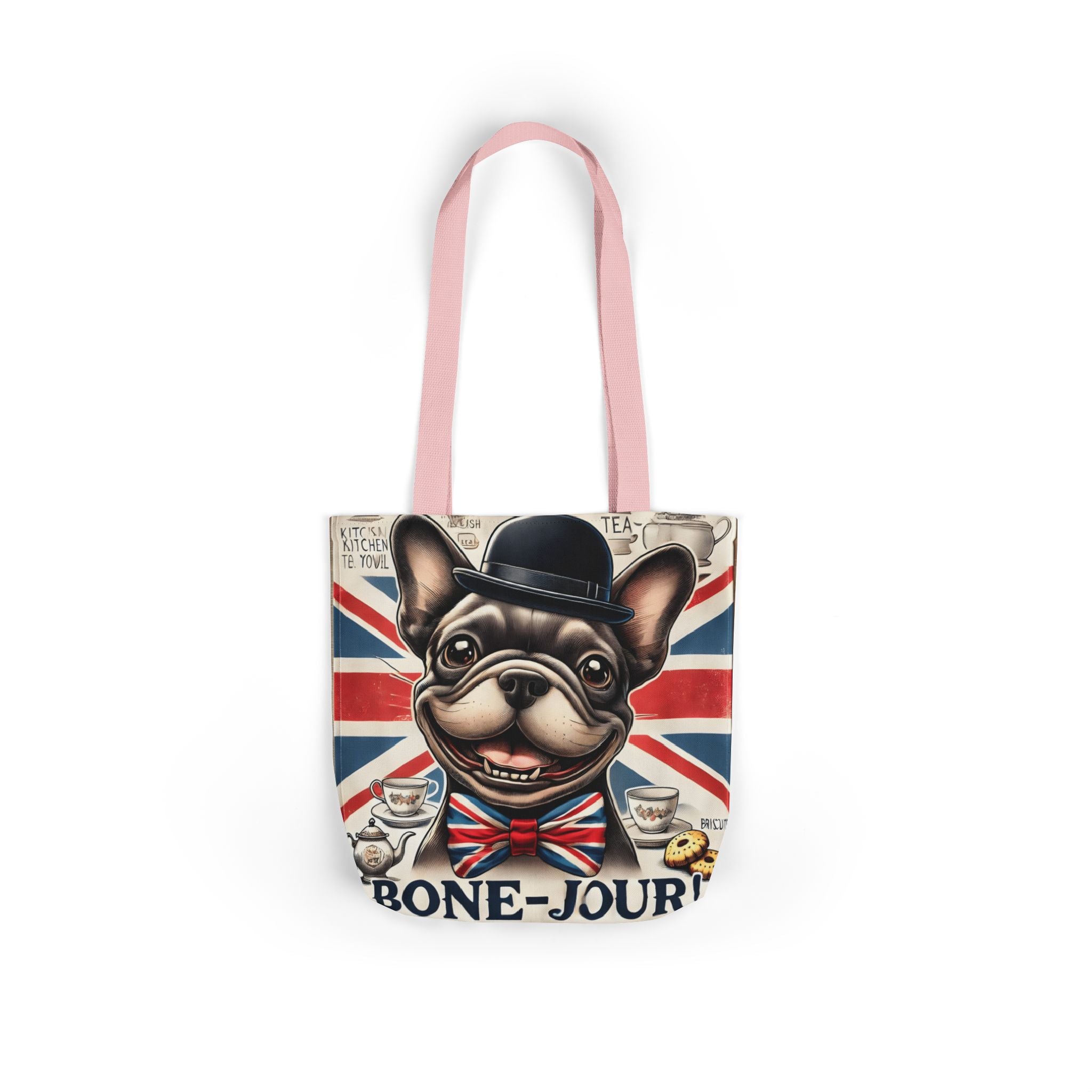 Bone-Jour Tote Bag | Union Jack Frenchie Bag | Fun Dog Mum Gift | Reusable Shopping Bag | French Bulldog Shoulder Bag, Dog Lover Gift