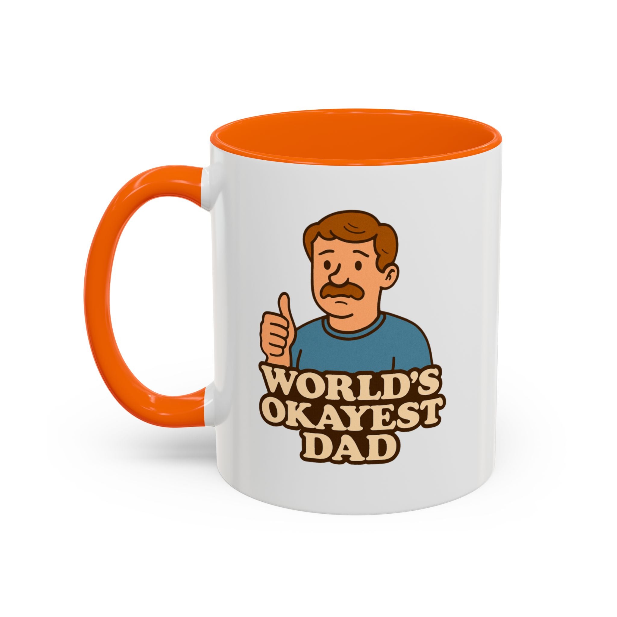 Worlds Okayest Dad Mug - Funny Fathers Day Gift |  11oz Sarcastic Coffee Cup | Thumbs Up Dad