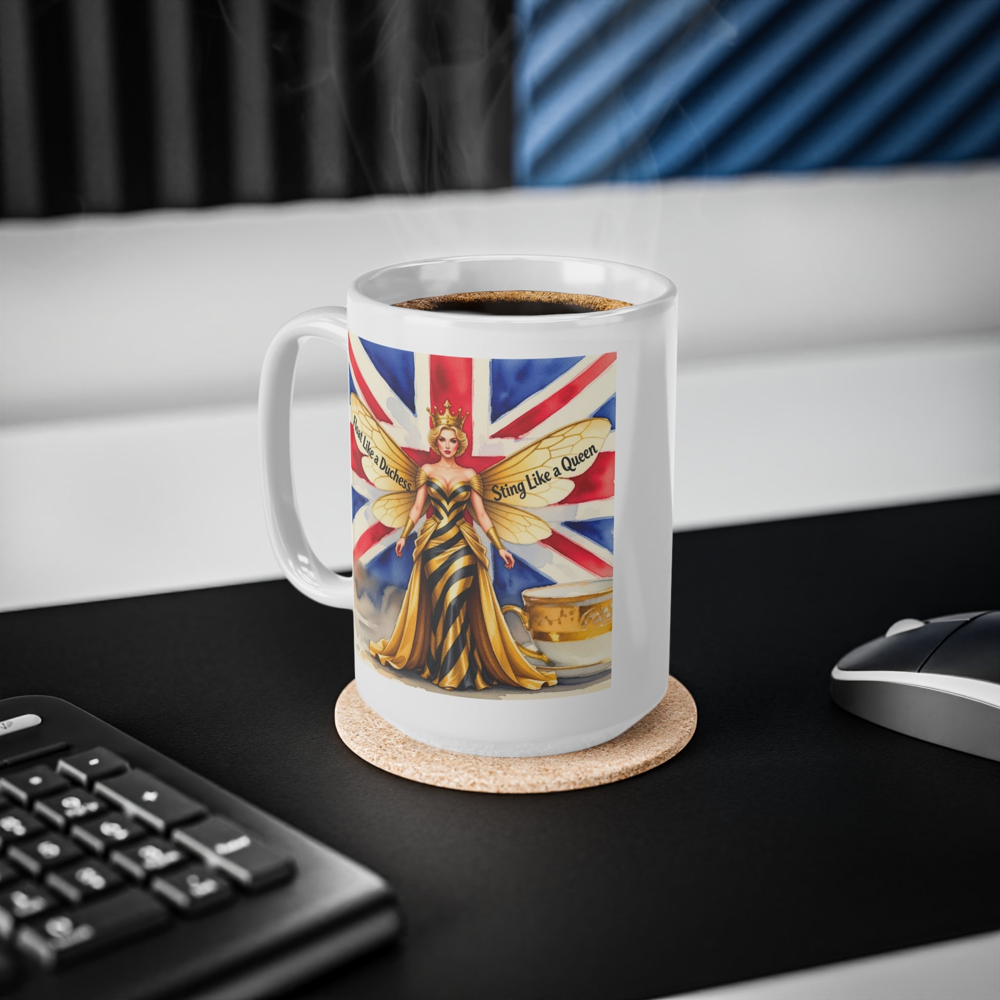 Float Like A Duchess, Sting Like A Bee Cup | Union Jack Royal Bee Feminist Mug