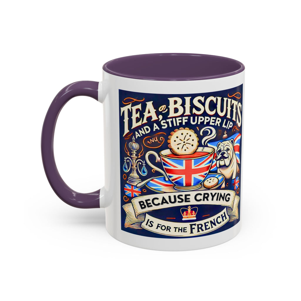 Crying Is for the French Mug | Funny British Humor Cup | Tea and Biscuits UK Banter Gift | 11oz Tea & Coffee Mug | Patriotic Dog Mug