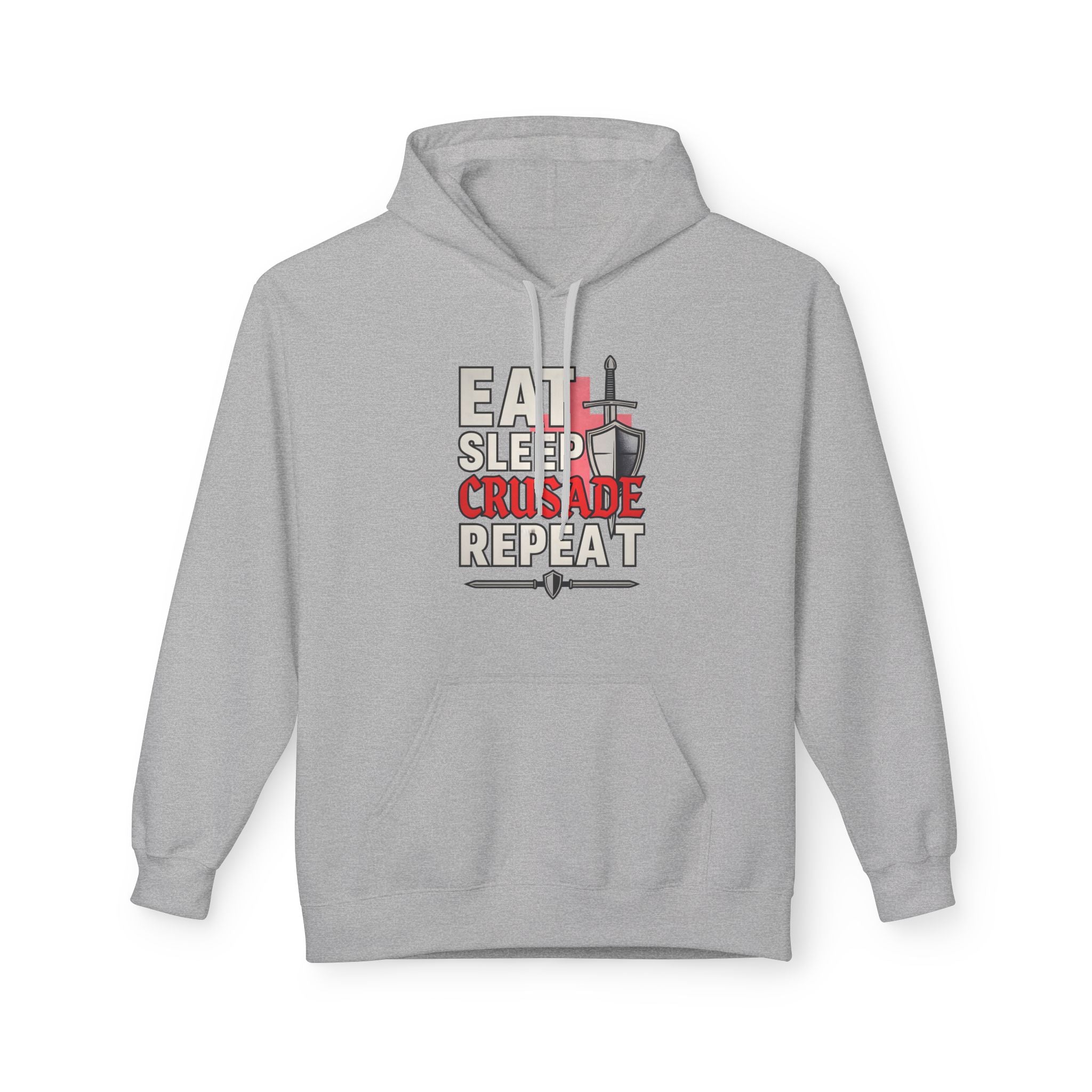 Eat Sleep Crusade Repeat Hoodie | English Patriot Medieval Shield & Sword Design | UK National Pride Jumper