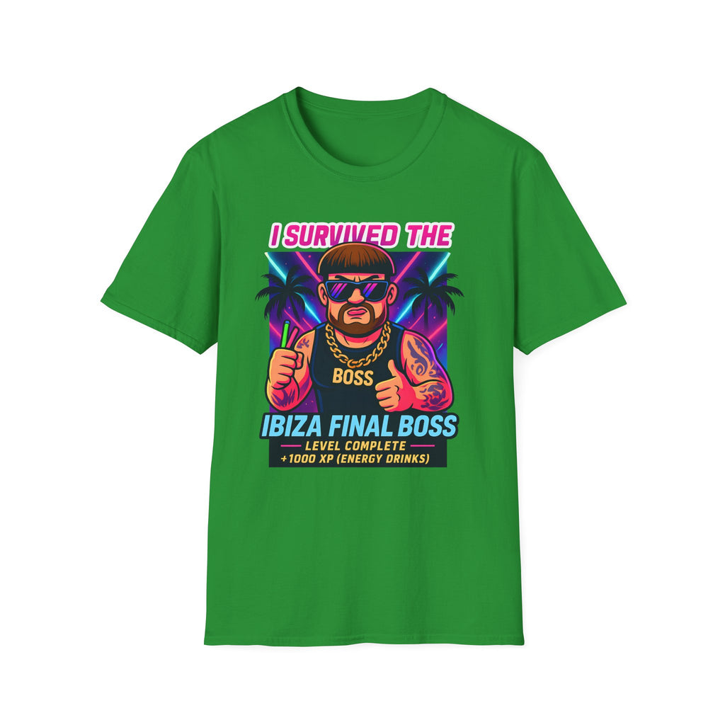 I Survived the Ibiza Final Boss T-Shirt | Funny UK Summer Meme Tee | British Pop Culture Rave Shirt | Festival Uni Gift Retro Party Tee