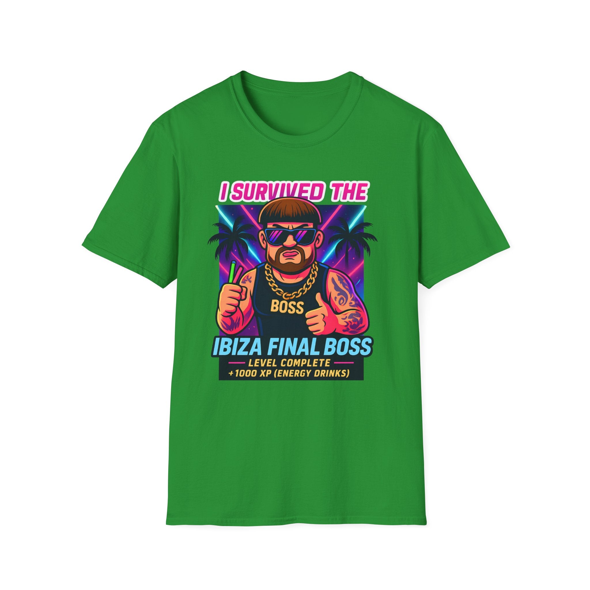 I Survived the Ibiza Final Boss T-Shirt | Funny UK Summer Meme Tee | British Pop Culture Rave Shirt | Festival Uni Gift Retro Party Tee