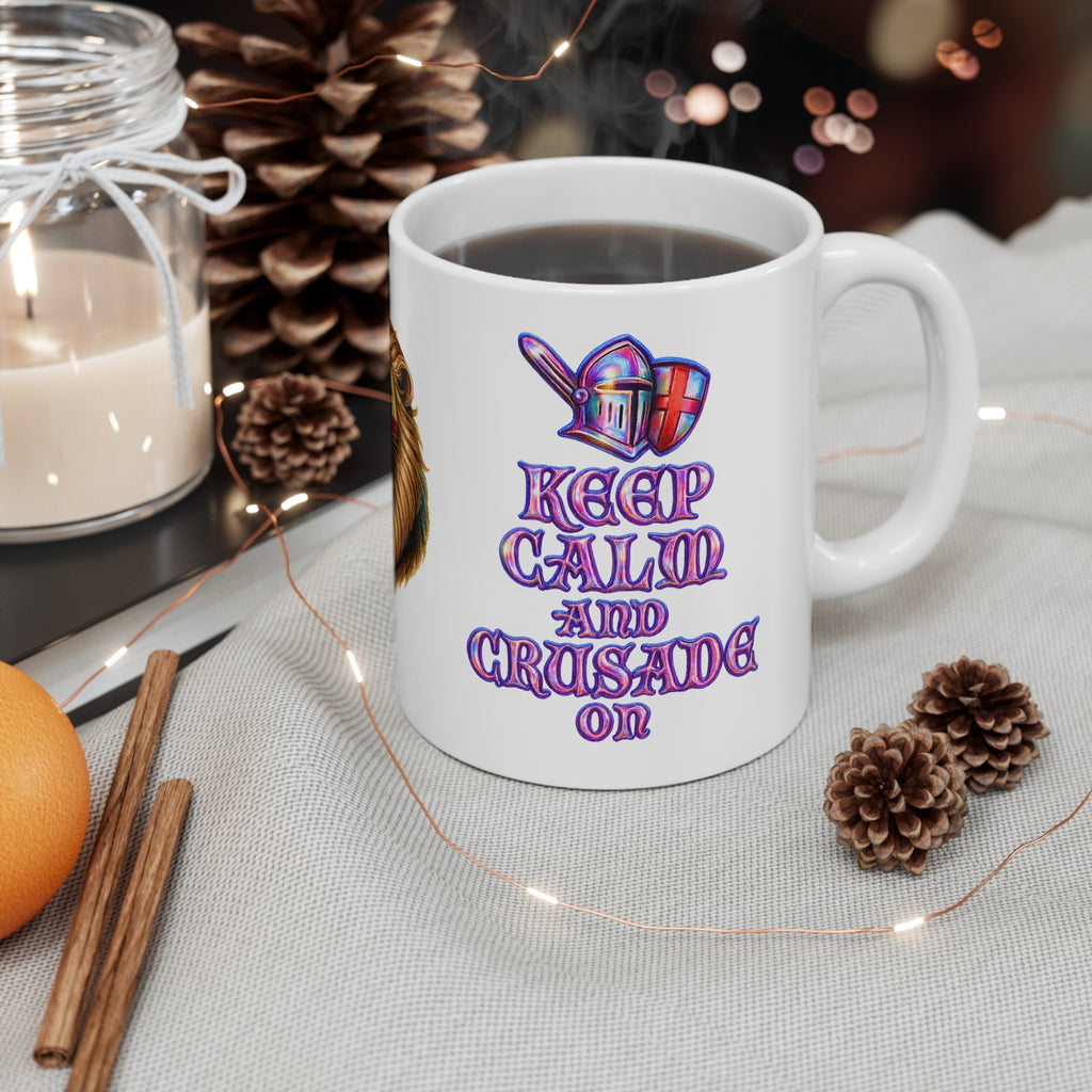 Keep Calm & Crusade On! Roaring English Lion Mug | St. George's Cross 11oz and 15oz Tea Cup | Medieval Patriot England Coffee Gift