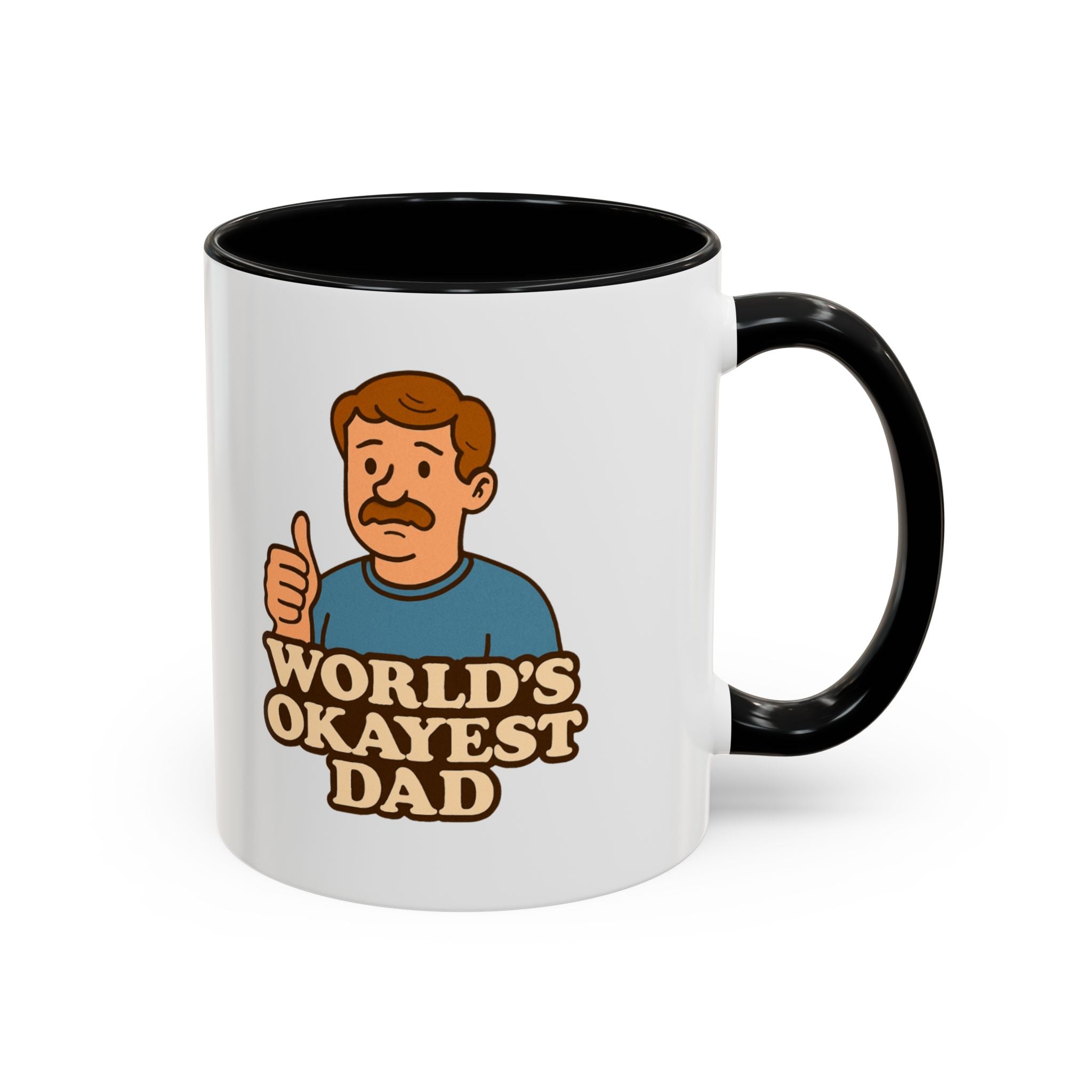 Worlds Okayest Dad Mug - Funny Fathers Day Gift |  11oz Sarcastic Coffee Cup | Thumbs Up Dad