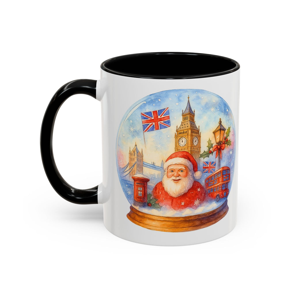 London Santa Snowglobe Mug | UK Christmas Souvenir Cup | Big Ben London Bus Festive Mug | British Holiday Gift