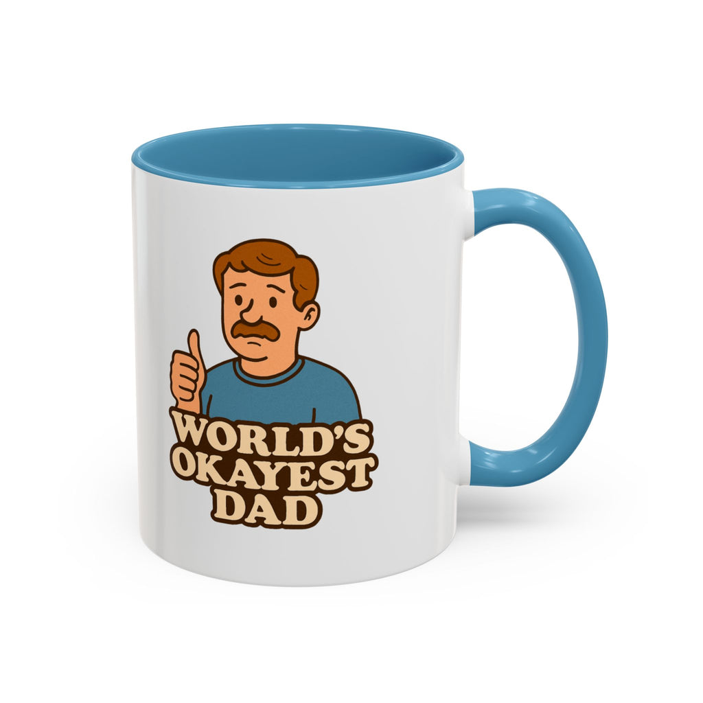 Worlds Okayest Dad Mug - Funny Fathers Day Gift |  11oz Sarcastic Coffee Cup | Thumbs Up Dad