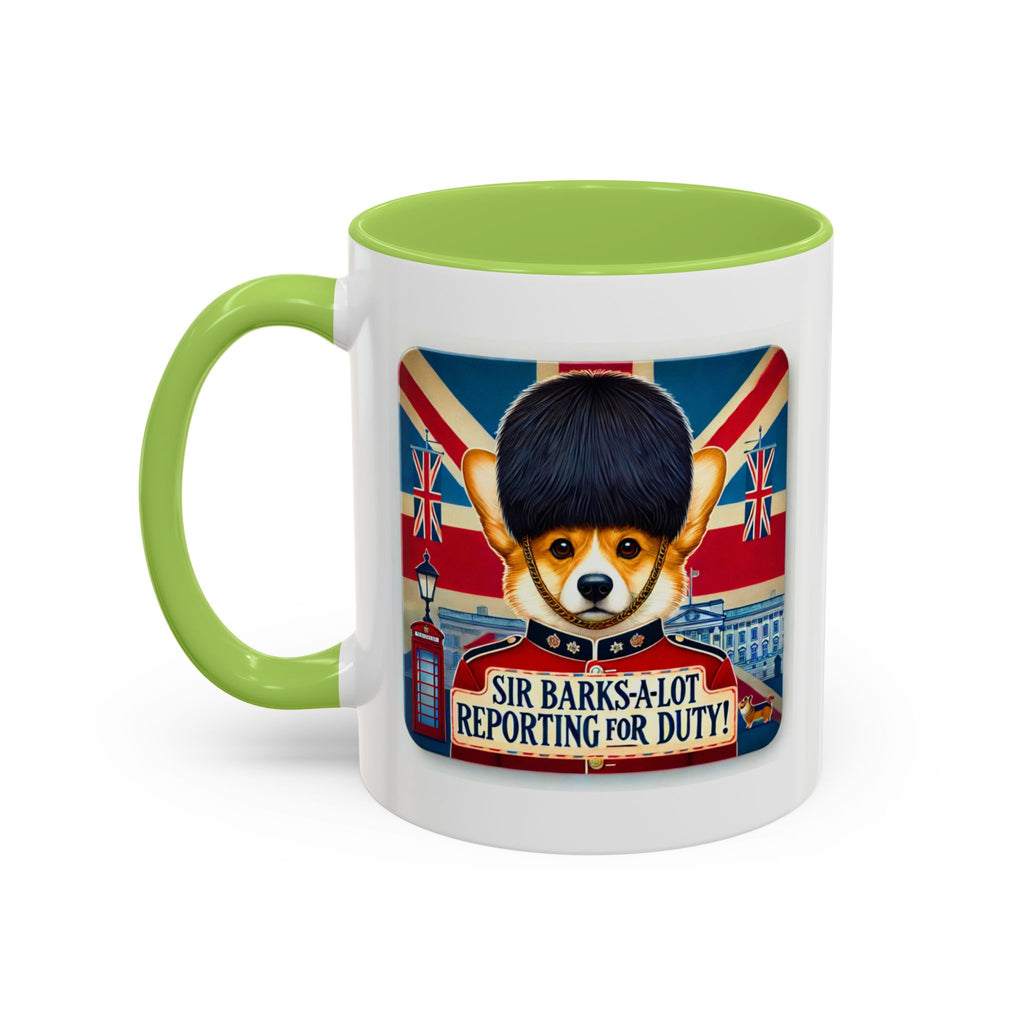 Sir Barks-a-Lot Accent Coffee Mug | Patriotic British Doggy Design | Whimsical 11oz Cup Multiple Colors | Lead & BPA-Free, C-Shaped Handle