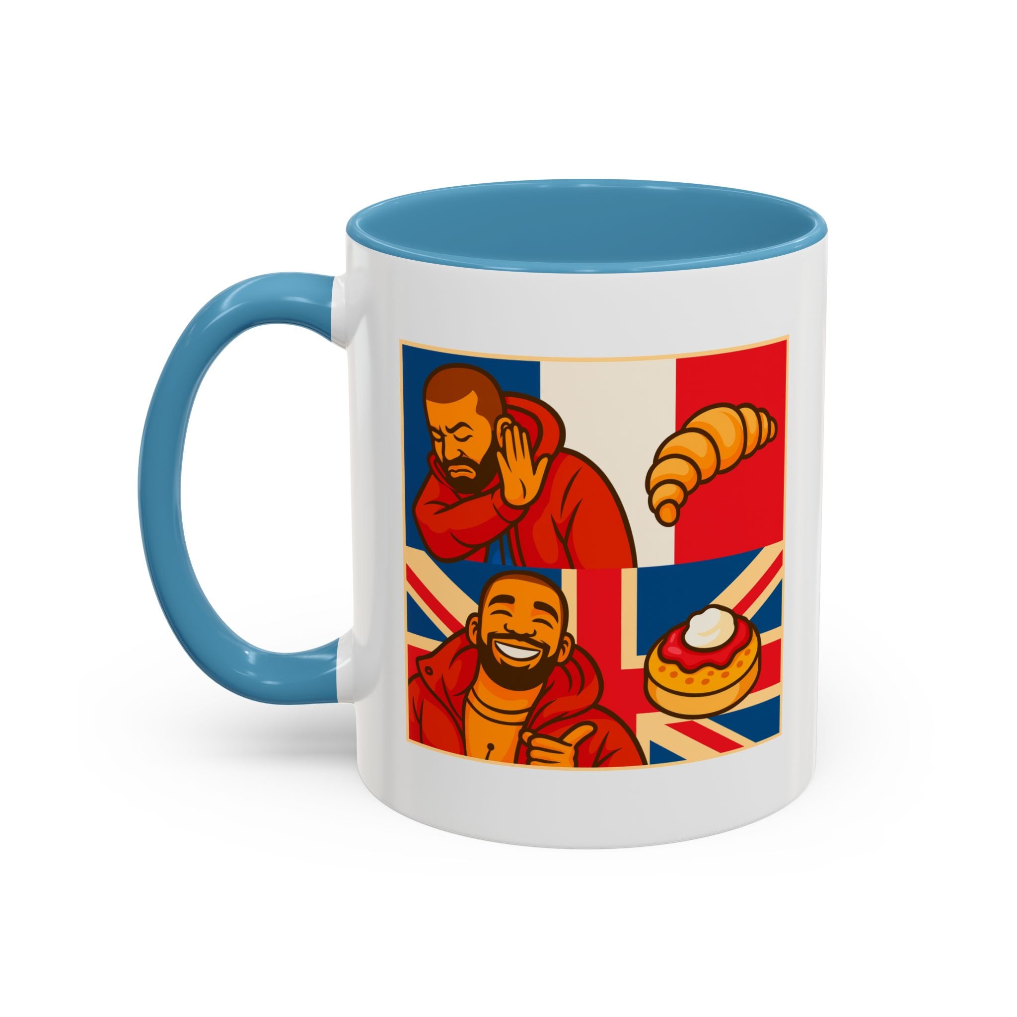 Funny British Croissant Vs Crumpet Mug - UK Patriot Drake Meme Gift | Anti-French Tea Humour | Funny Foodie Present | Union Jack Coffee Cup