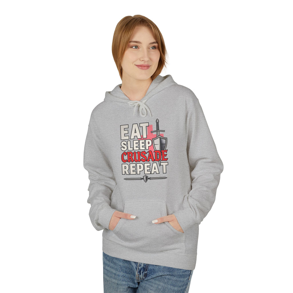 Eat Sleep Crusade Repeat Hoodie | English Patriot Medieval Shield & Sword Design | UK National Pride Jumper