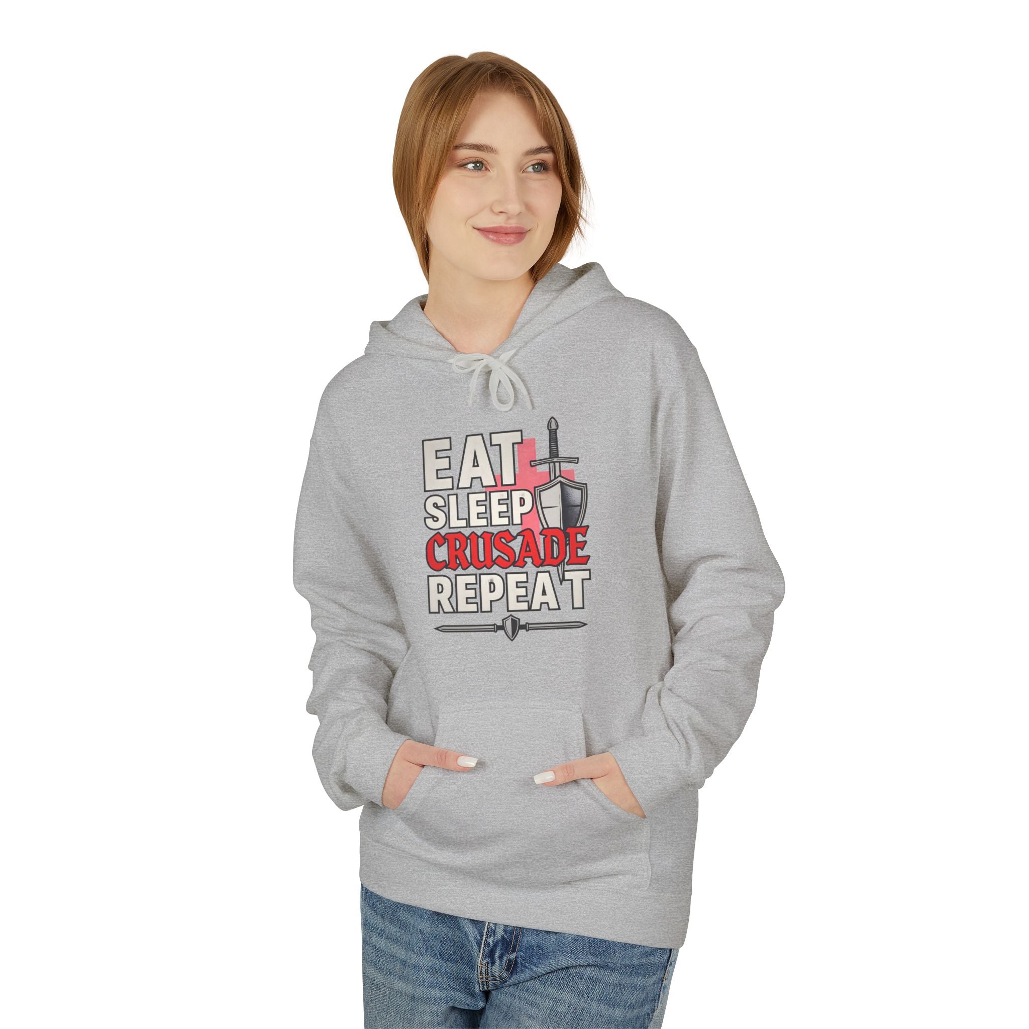 Eat Sleep Crusade Repeat Hoodie | English Patriot Medieval Shield & Sword Design | UK National Pride Jumper