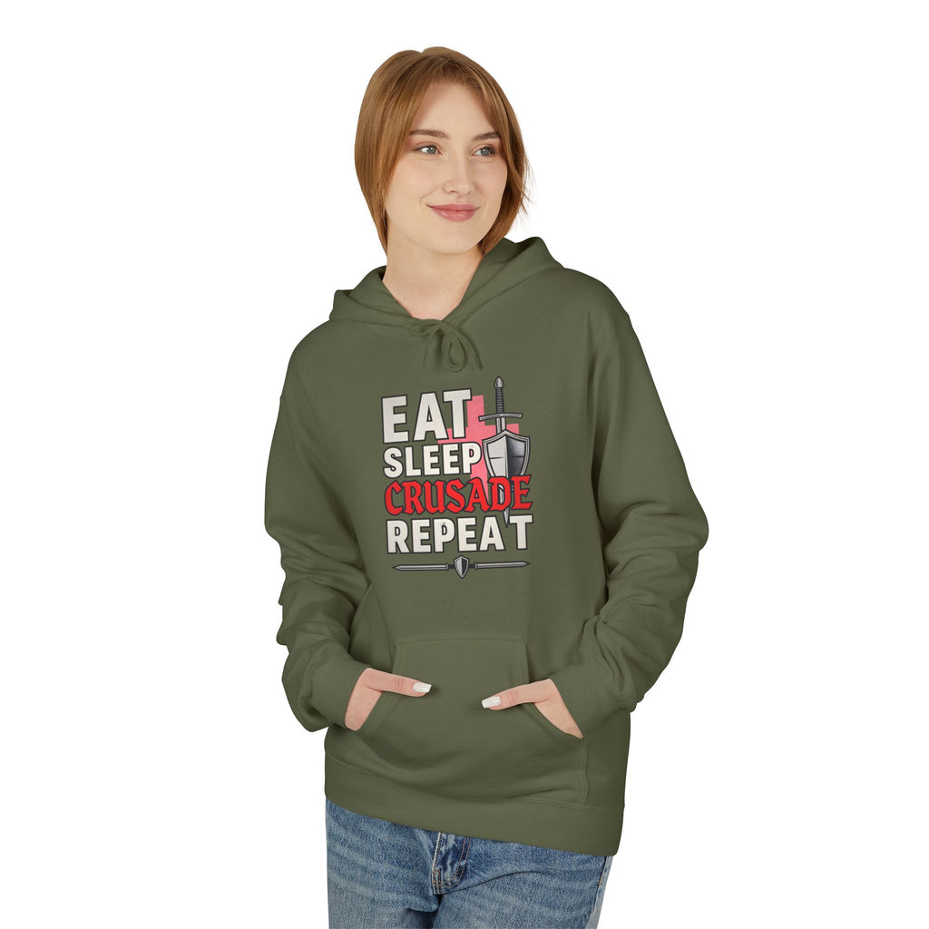 Eat Sleep Crusade Repeat Hoodie | English Patriot Medieval Shield & Sword Design | UK National Pride Jumper