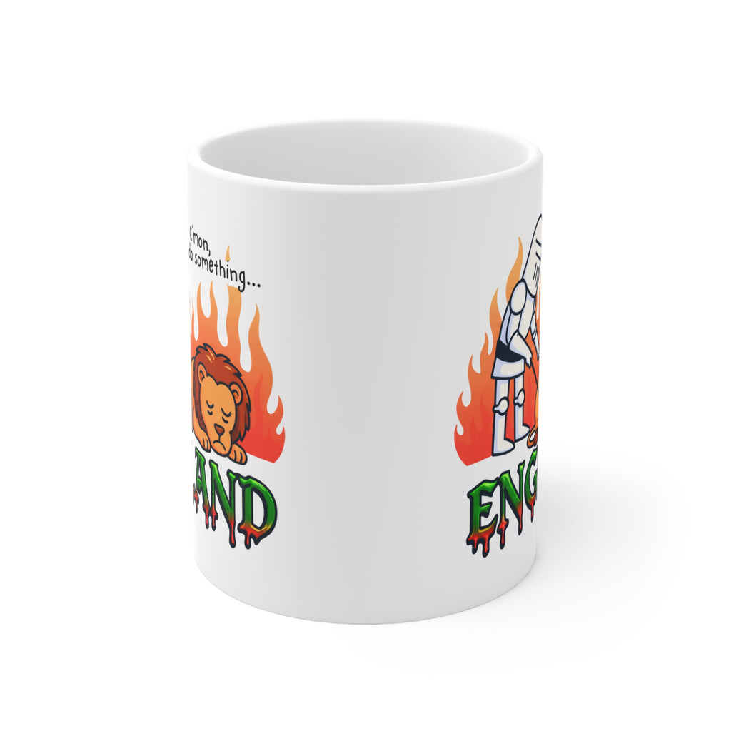 C'mon, Do Something Fiery Meme Mug | England Knight & Lion Cartoon Coffee Cup | 11oz and 15oz Parody Mug | Unique Gift for England Fans