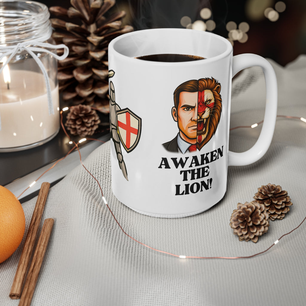 Start the Crusade, Awaken the Lion Mug | Funny English Knight Patriot Coffee Cup | St George's Cross Medieval Banter Gift in 11oz and 15oz