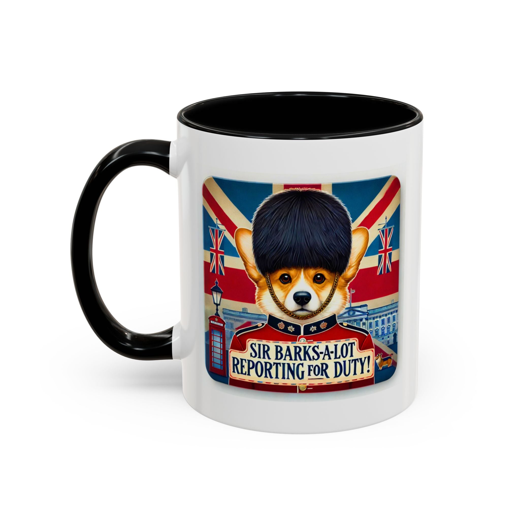 Sir Barks-a-Lot Accent Coffee Mug | Patriotic British Doggy Design | Whimsical 11oz Cup Multiple Colors | Lead & BPA-Free, C-Shaped Handle