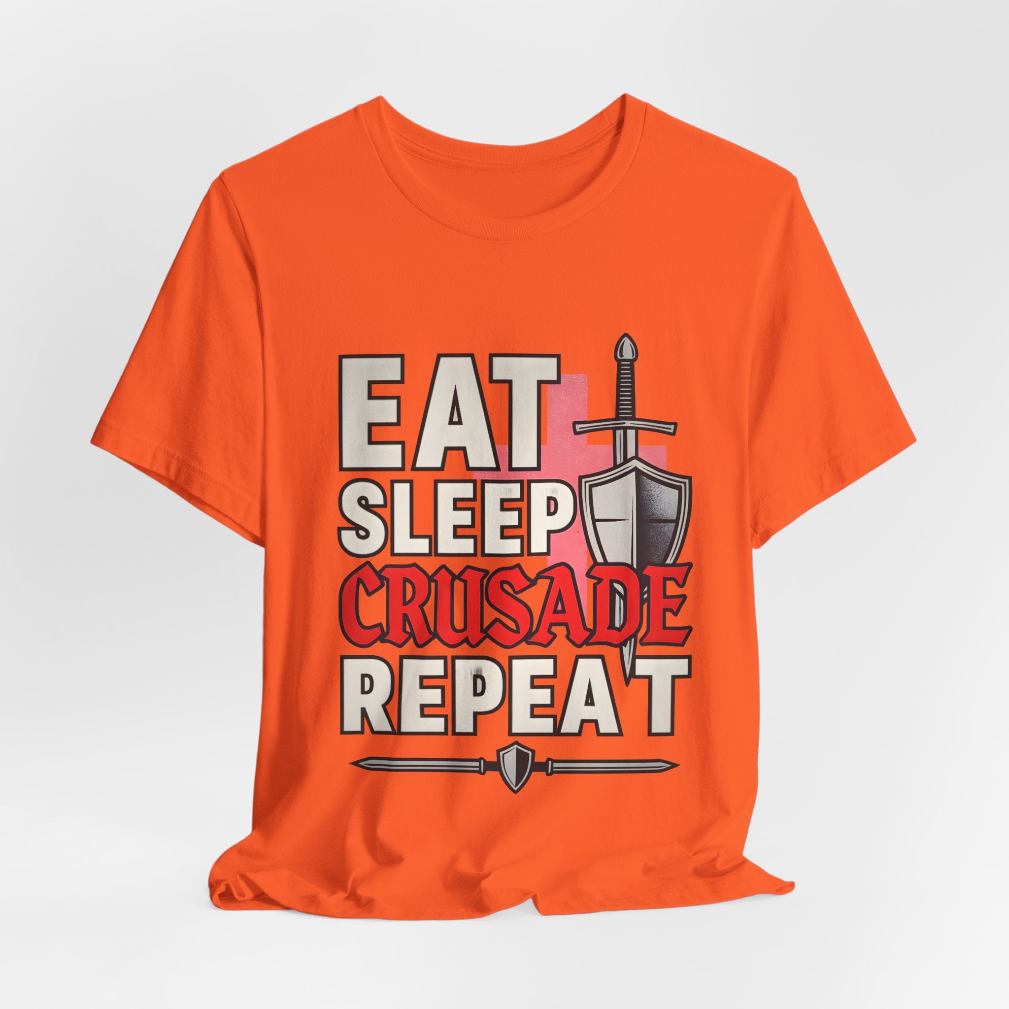 Eat Sleep Crusade Repeat T-Shirt | UK Patriot Medieval Sword & Shield Design | English National Pride Tee