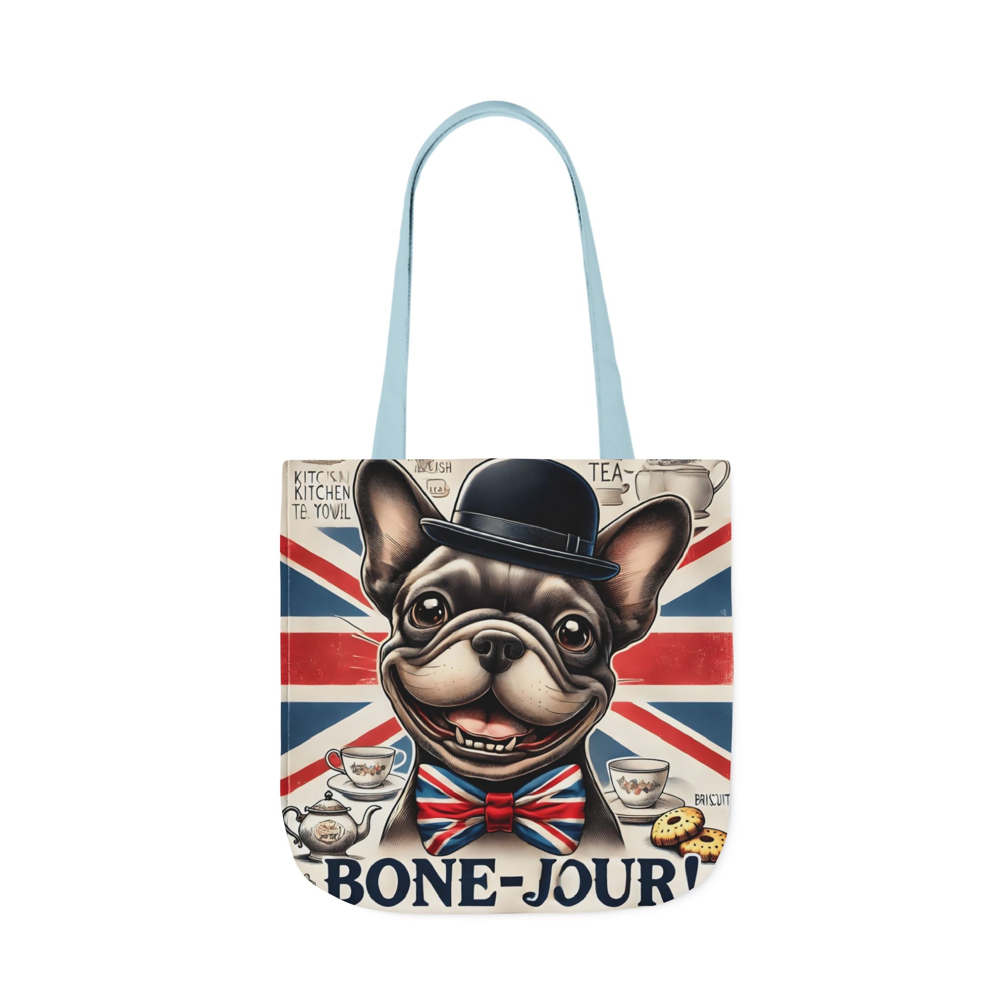 Bone-Jour Tote Bag | Union Jack Frenchie Bag | Fun Dog Mum Gift | Reusable Shopping Bag | French Bulldog Shoulder Bag, Dog Lover Gift